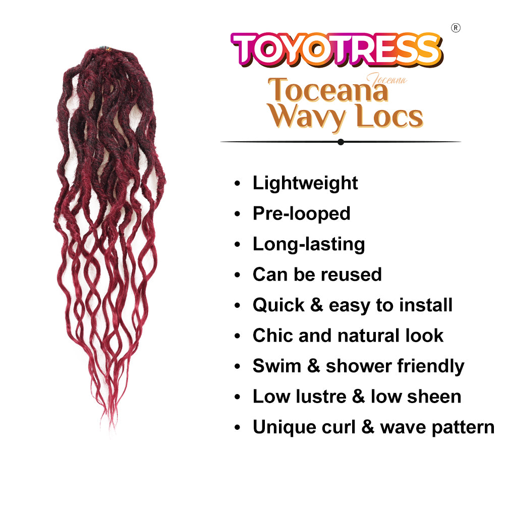 Toceana Wavy Locs Crochet Hair - Color T-bug (12 strands/pack) Pre-twisted Crochet Braids Pre-looped Goddess Faux Locs Synthetic Braiding Hair Extensions - Toyotress