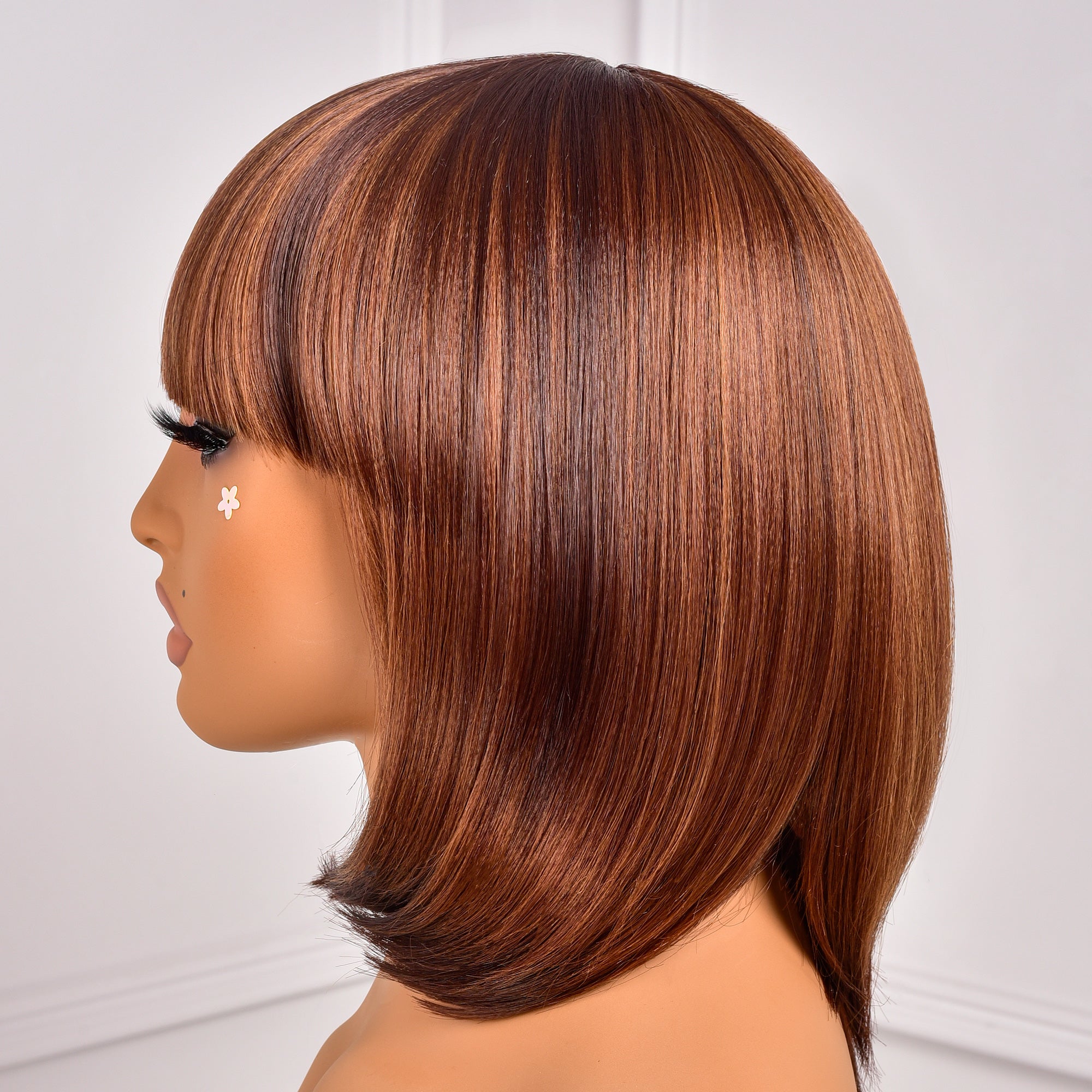 Toyotress Short Bob Synthetic Wigs | Blunt cut Natural Black Straight Wig with Bangs Synthetic Wig（612H+618）