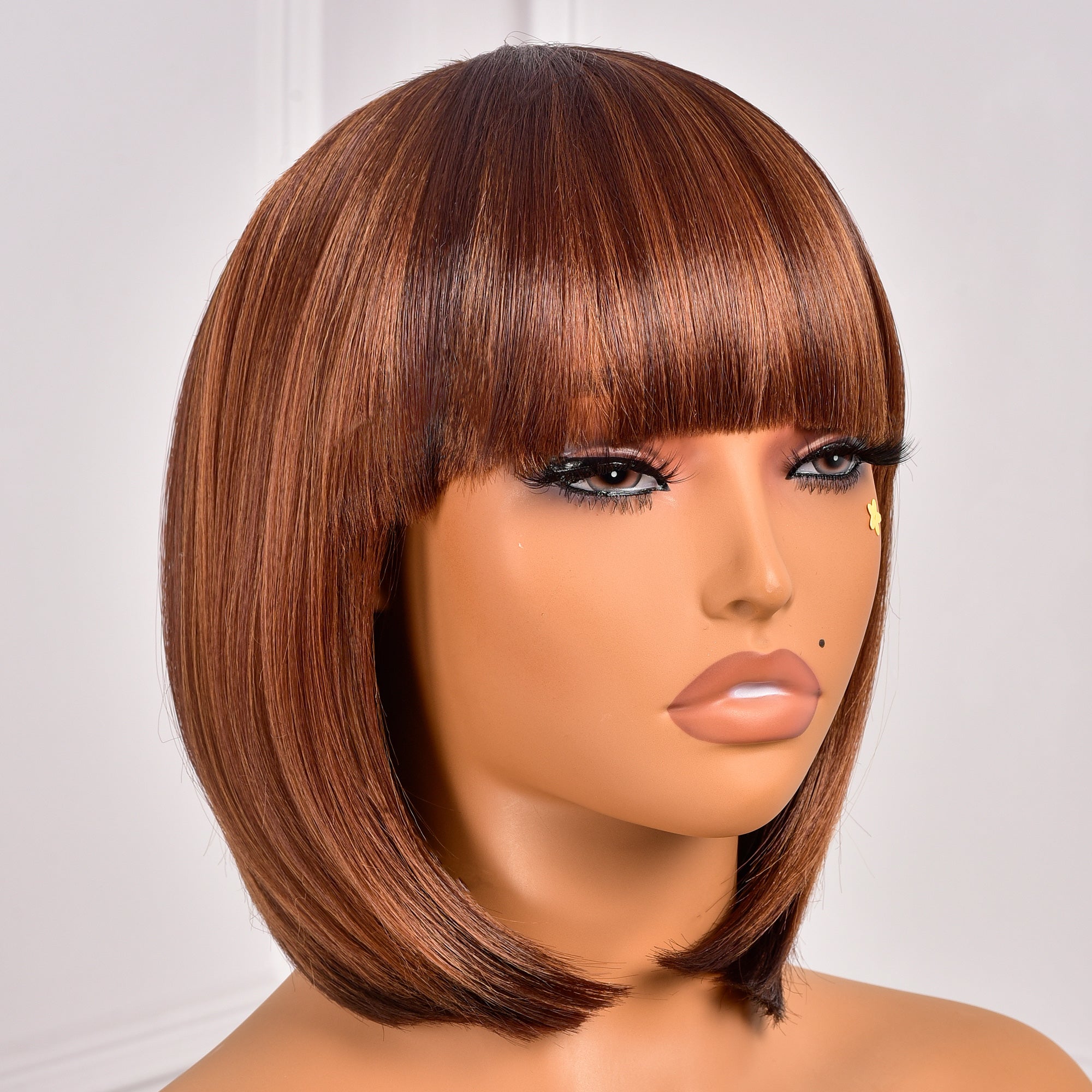 Toyotress Short Bob Synthetic Wigs | Blunt cut Natural Black Straight Wig with Bangs Synthetic Wig（612H+618）