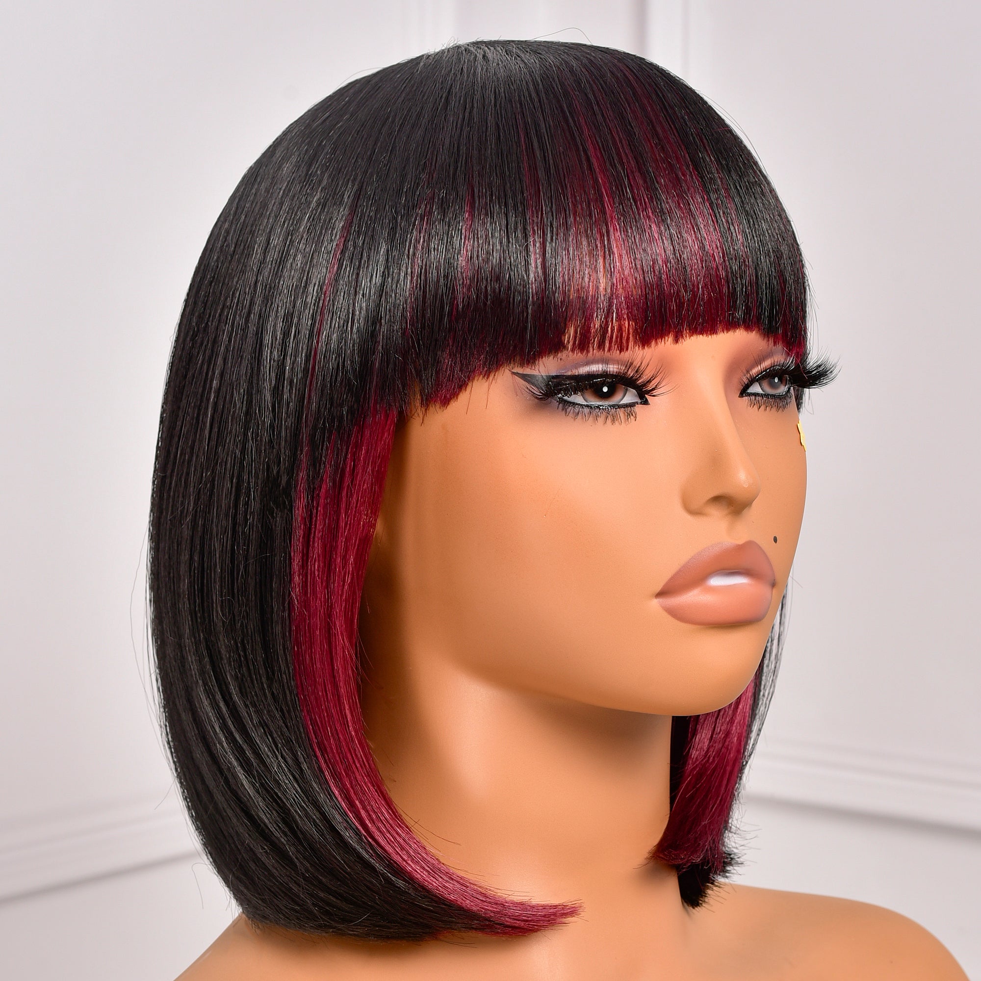 Toyotress Short Bob Synthetic Wigs | Blunt cut Natural Black Straight Wig with Bangs Synthetic Wig（612H+618）