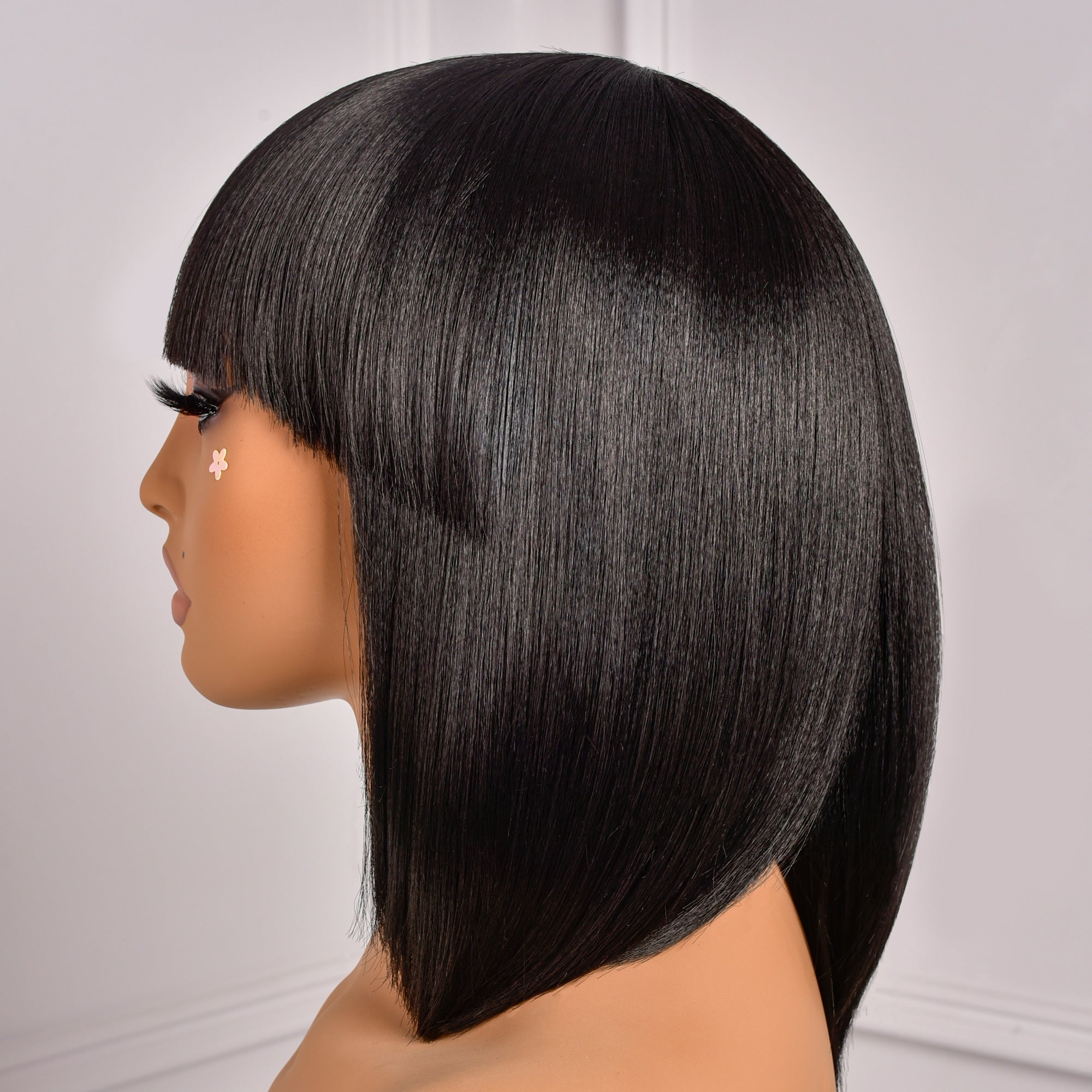 Toyotress Short Bob Synthetic Wigs | Blunt cut Natural Black Straight Wig with Bangs Synthetic Wig（612H+618）