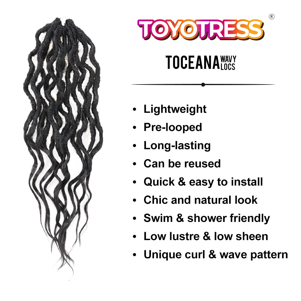 Toceana Wavy Locs Crochet Hair - (12 strands/pack) Pre-twisted Crochet Braids Pre-looped Goddess Faux Locs Synthetic Braiding Hair Extensions - Toyotress