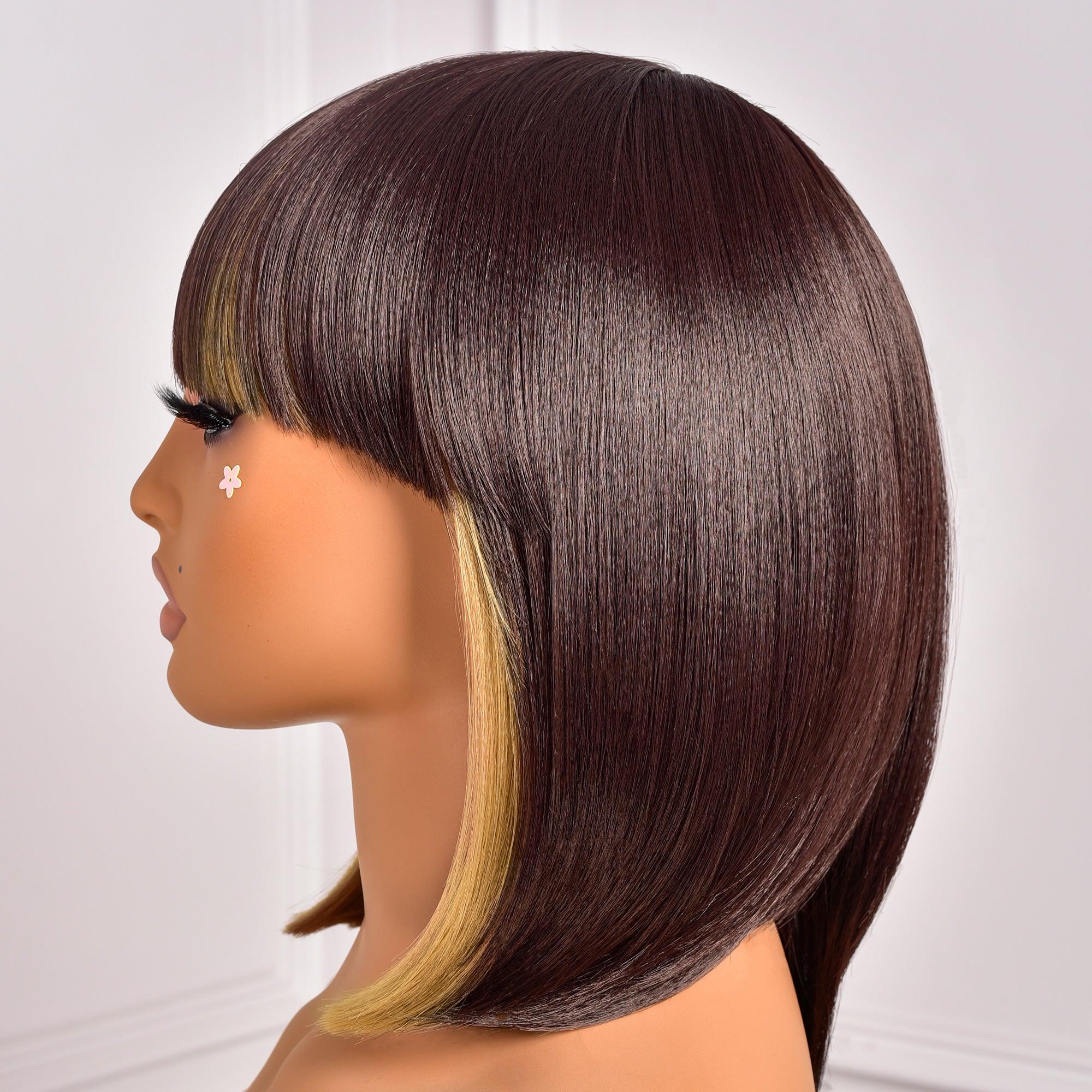 Toyotress Short Bob Synthetic Wigs | Blunt cut Natural Black Straight Wig with Bangs Synthetic Wig（612H+618）