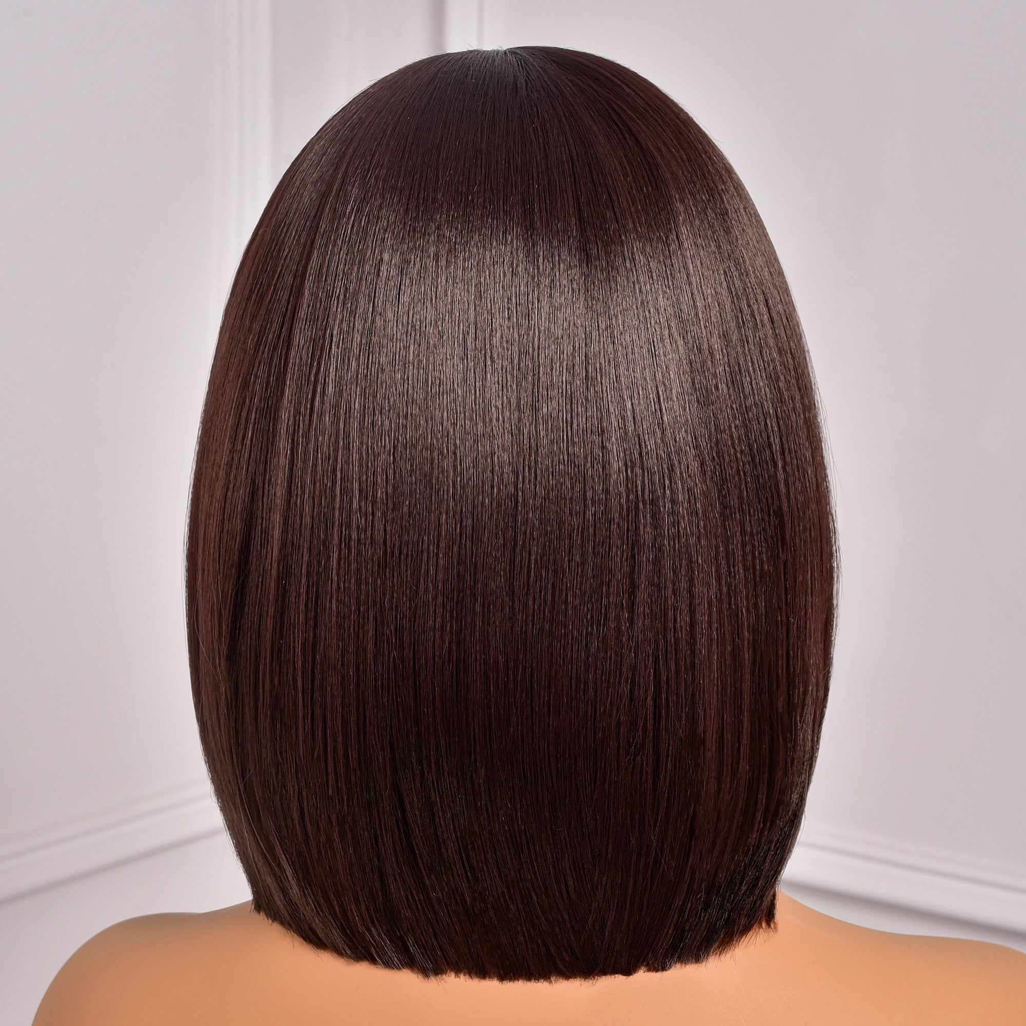 Toyotress Short Bob Synthetic Wigs | Blunt cut Natural Black Straight Wig with Bangs Synthetic Wig（612H+618）