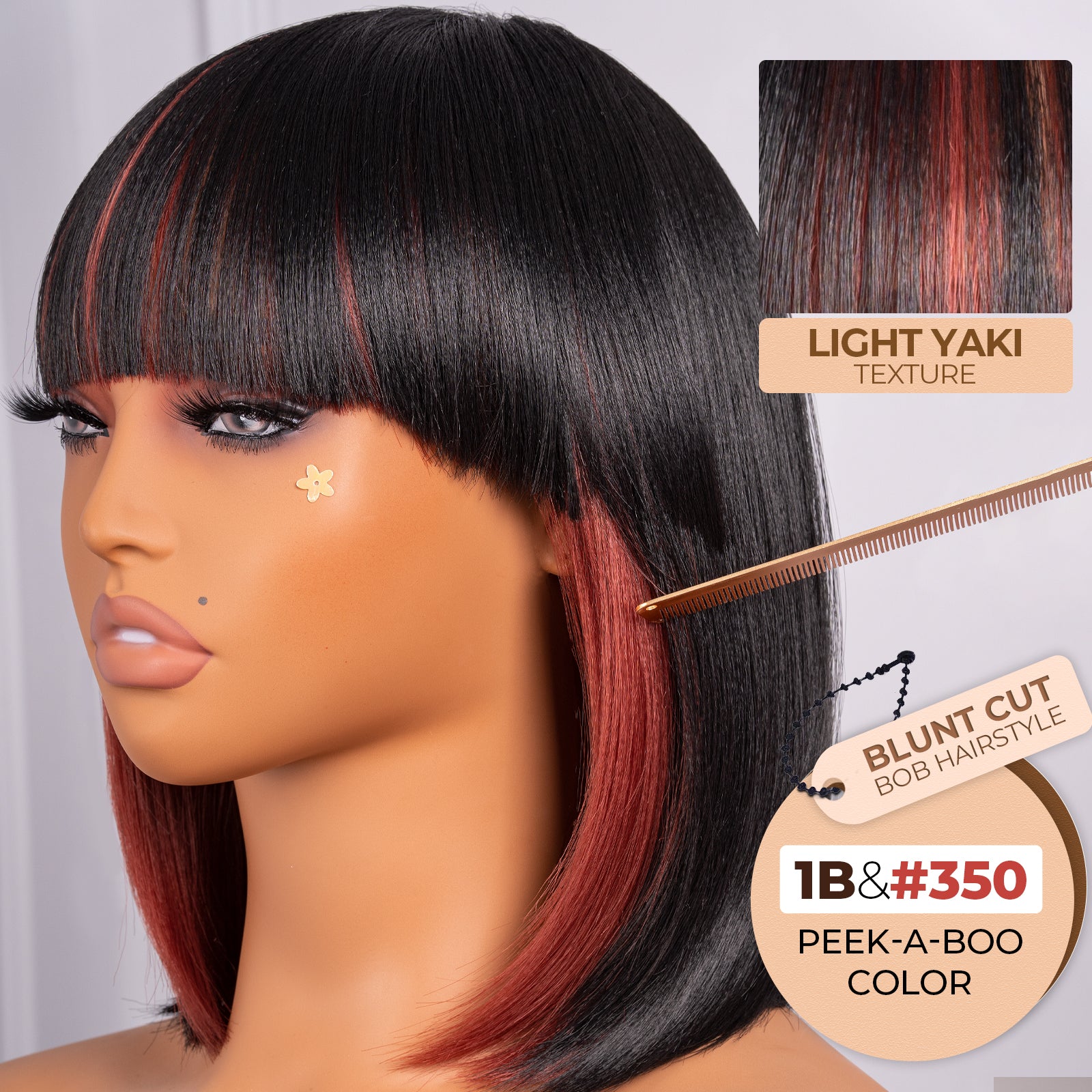 Toyotress Short Bob Synthetic Wigs | Blunt cut Natural Black Straight Wig with Bangs Synthetic Wig（612H+618）