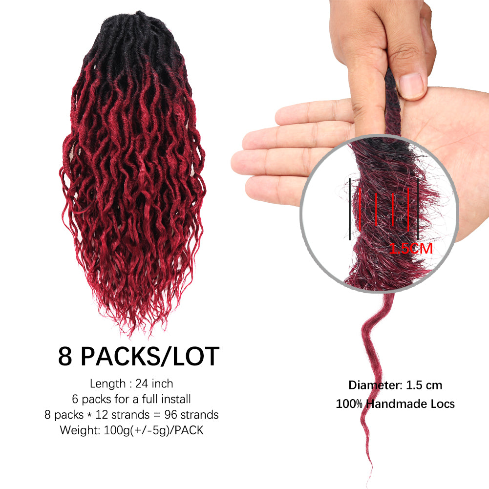 Toceana Wavy Locs Crochet Hair - Color OT-bug (12 strands/pack) Pre-twisted Crochet Braids Pre-looped Goddess Faux Locs Synthetic Braiding Hair Extensions - Toyotress