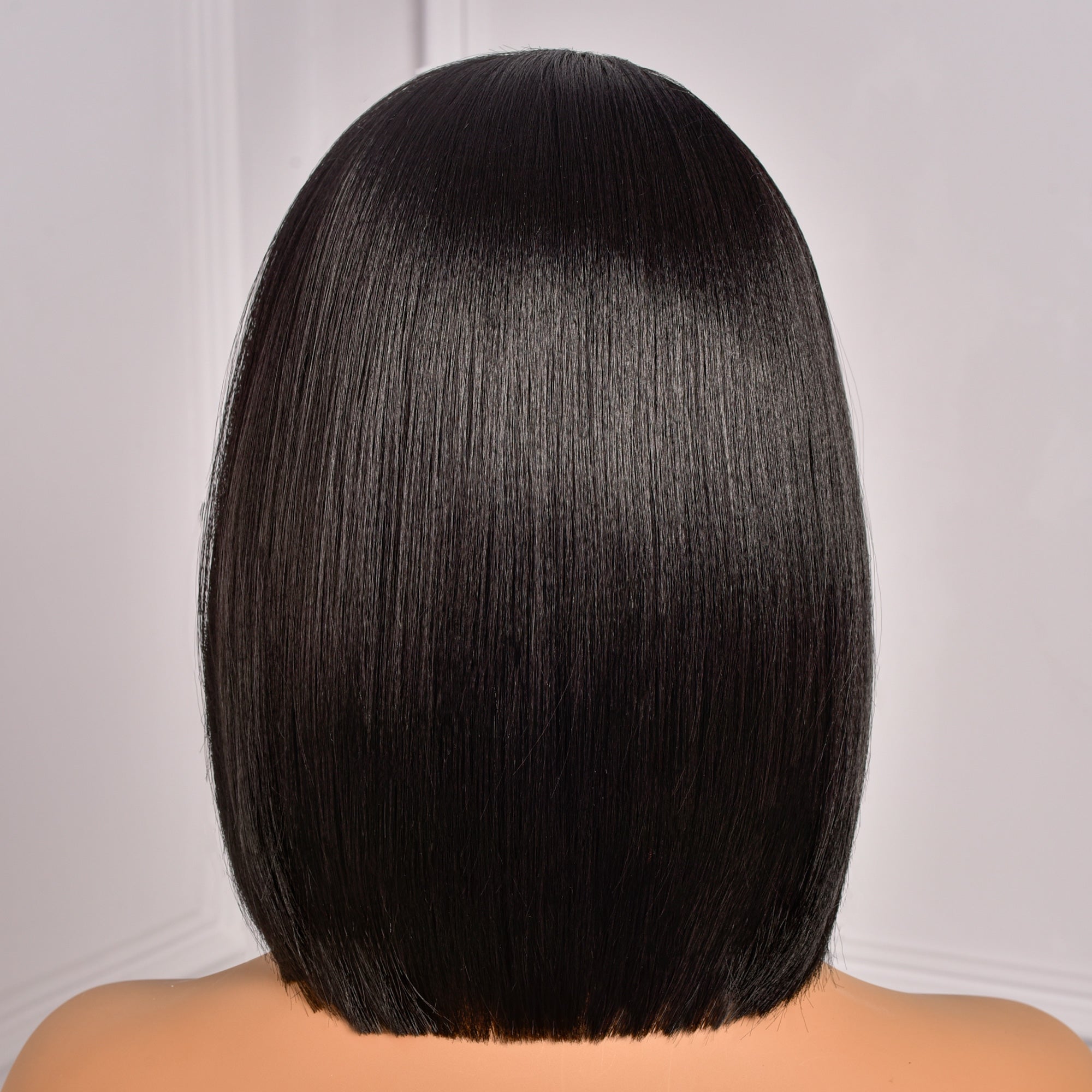 Toyotress Short Bob Synthetic Wigs | Blunt cut Natural Black Straight Wig with Bangs Synthetic Wig（612H+618）