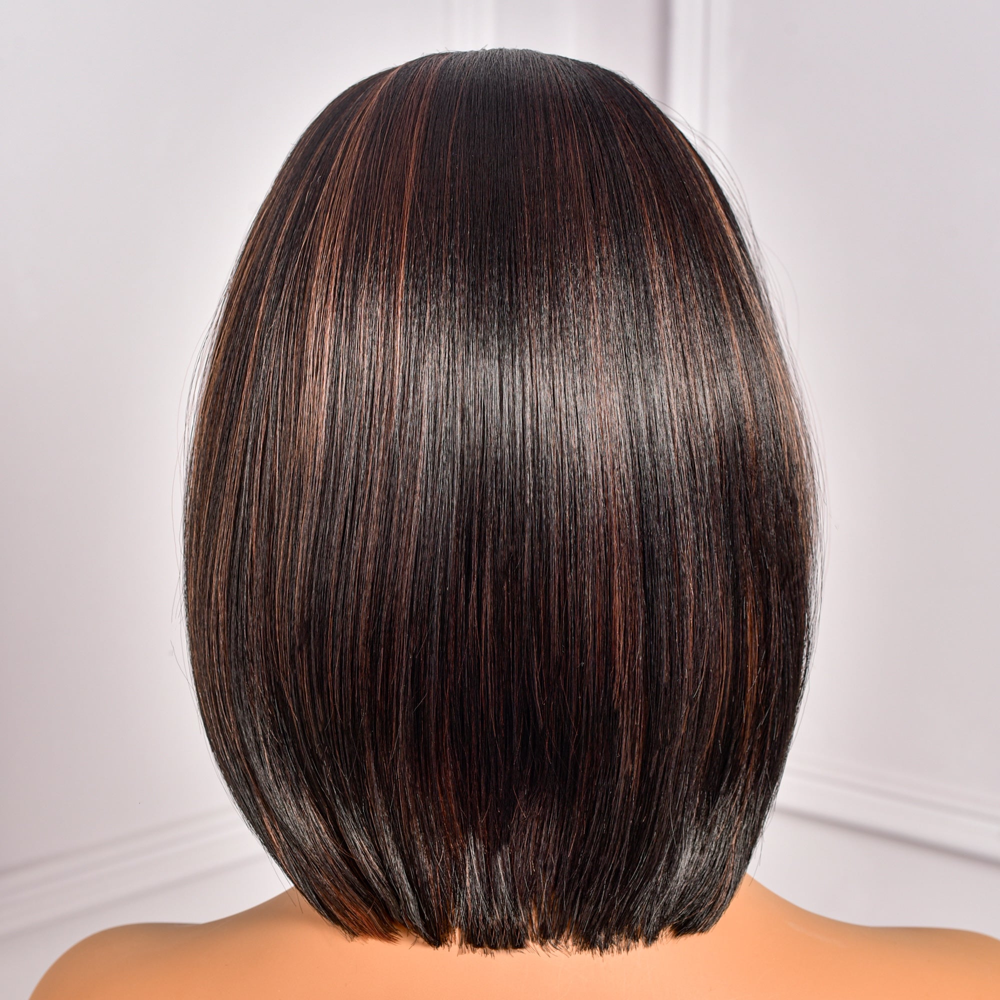 Toyotress Short Bob Synthetic Wigs | Blunt cut Natural Black Straight Wig with Bangs Synthetic Wig（612H+618）