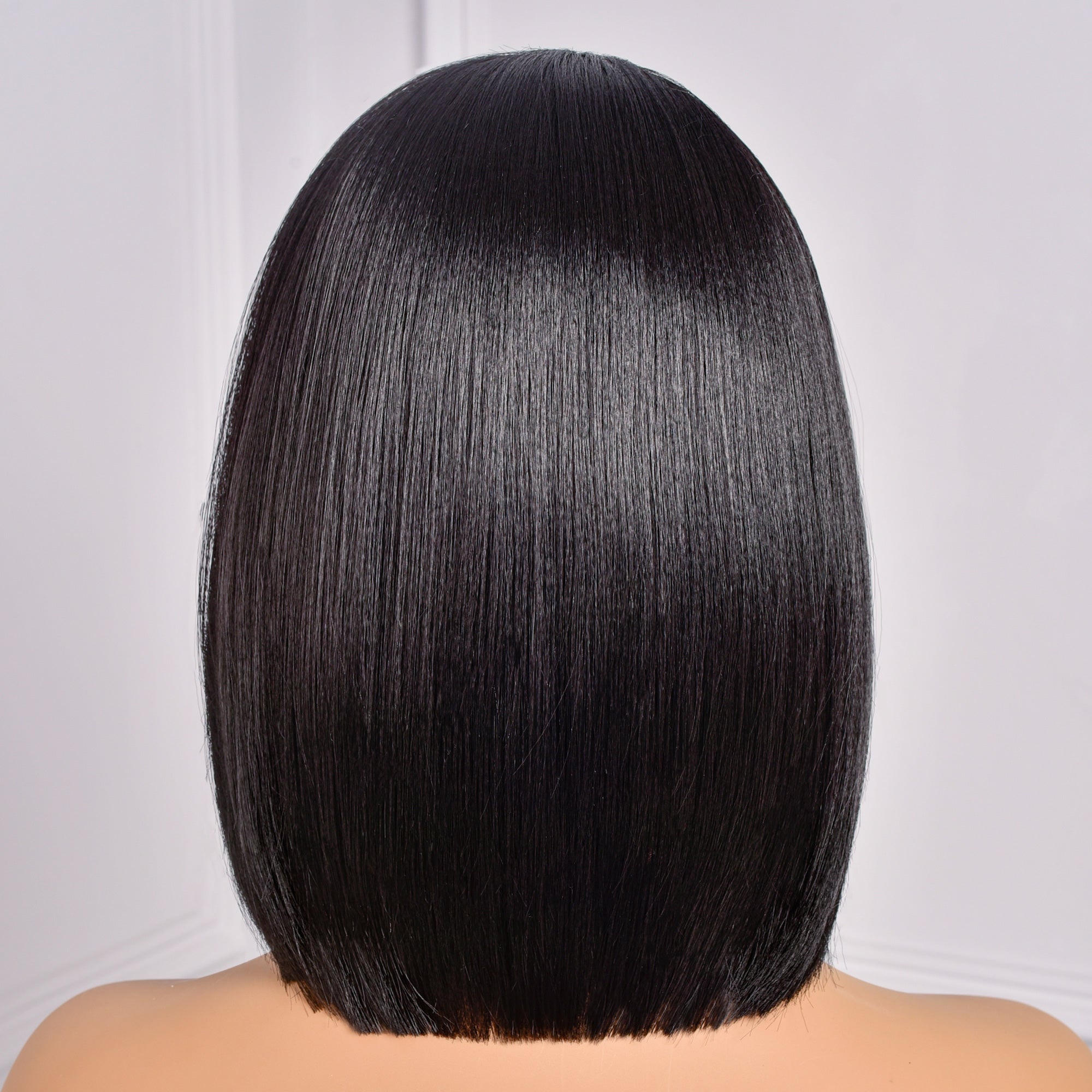 Toyotress Short Bob Synthetic Wigs | Blunt cut Natural Black Straight Wig with Bangs Synthetic Wig（612H+618）