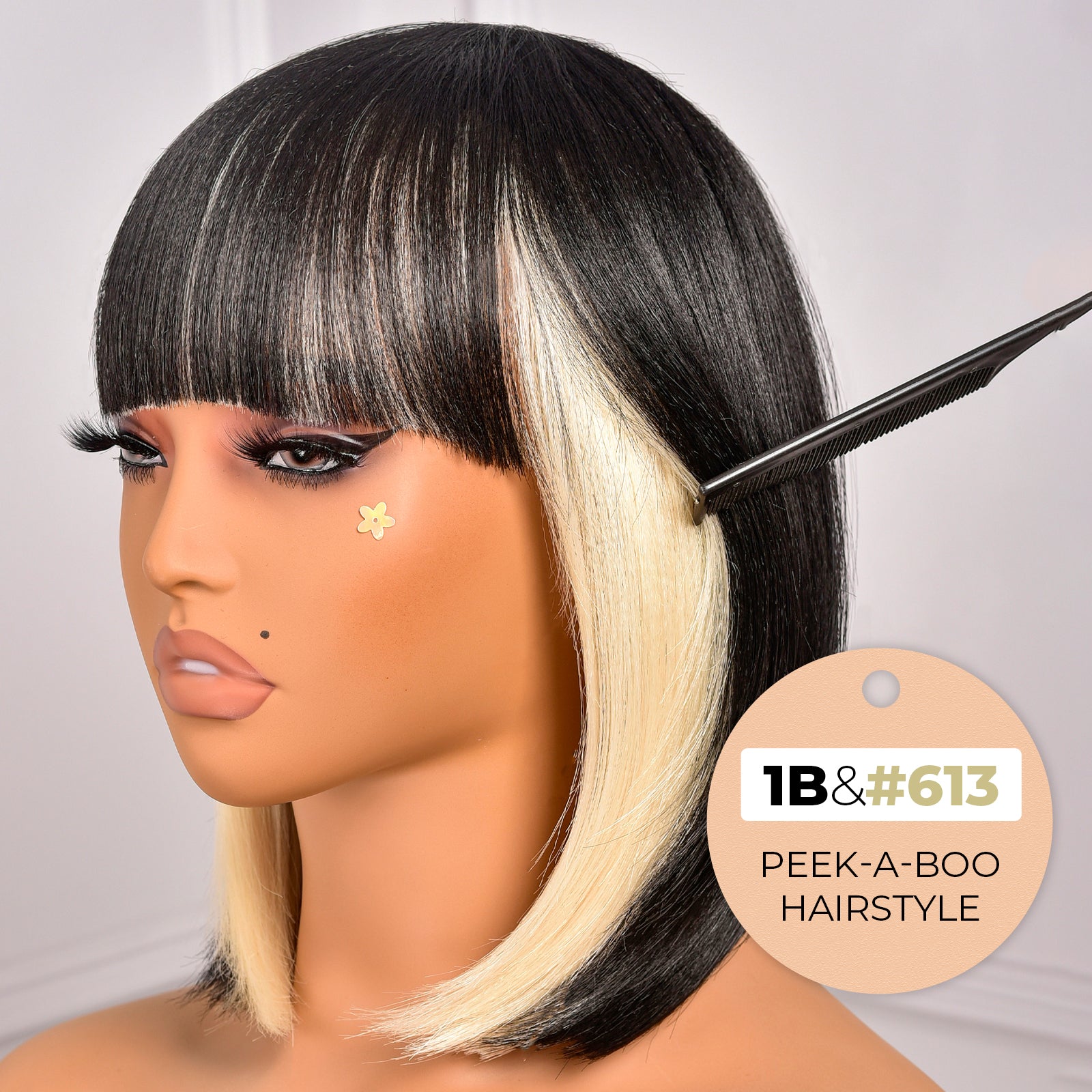 Toyotress Short Bob Synthetic Wigs | Blunt cut Natural Black Straight Wig with Bangs Synthetic Wig（612H+618）