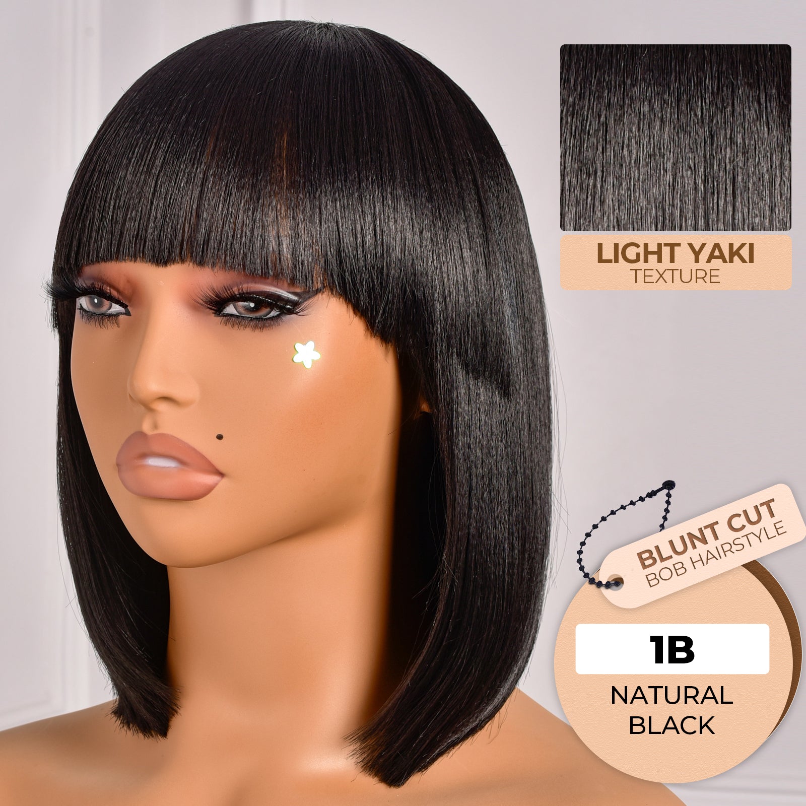 Toyotress Short Bob Synthetic Wigs | Blunt cut Natural Black Straight Wig with Bangs Synthetic Wig（612H+618）