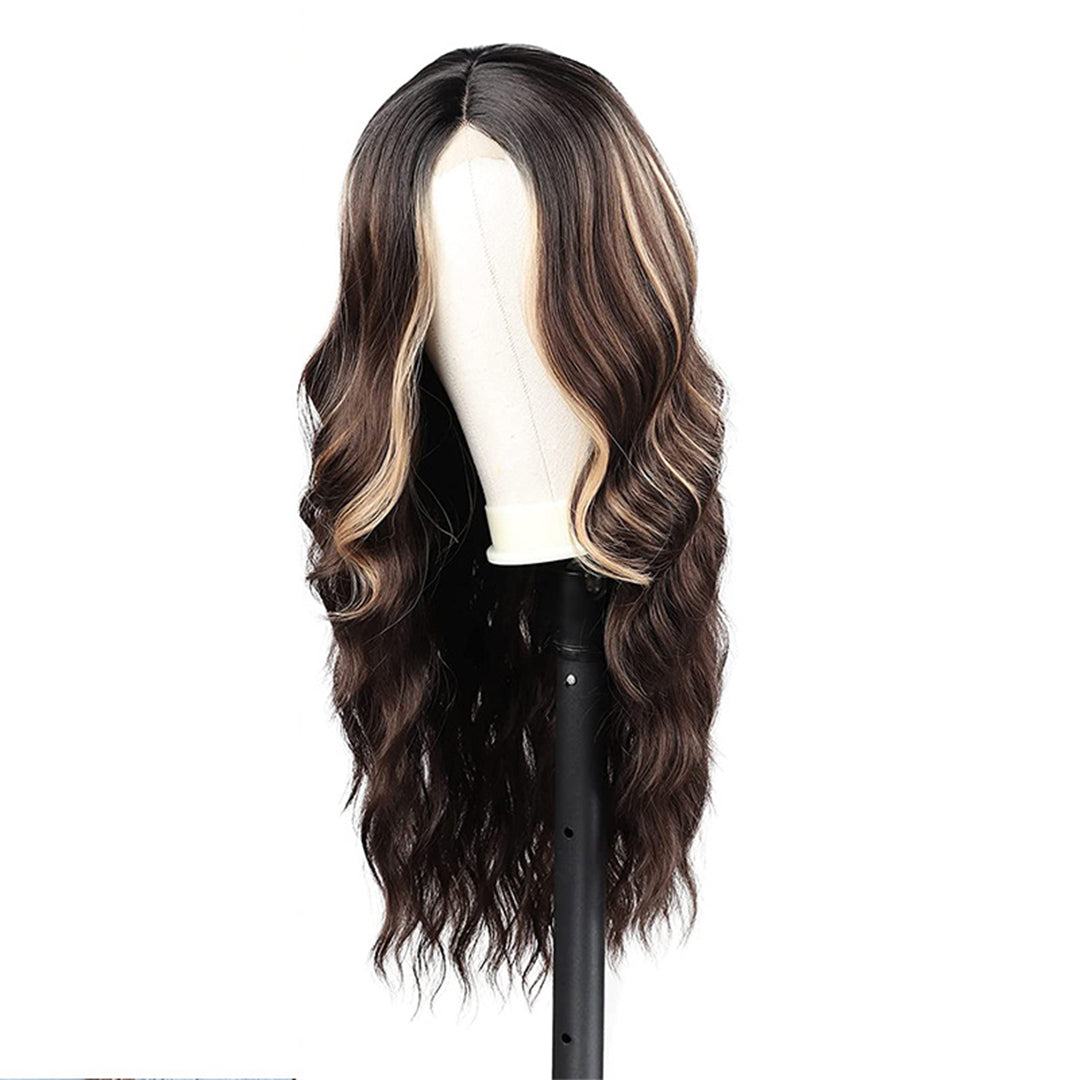Toyotress 26 Inches Long Wavy Wig Middle Part Highlights Wigs Synthetic Heat Resistant Curly Wig