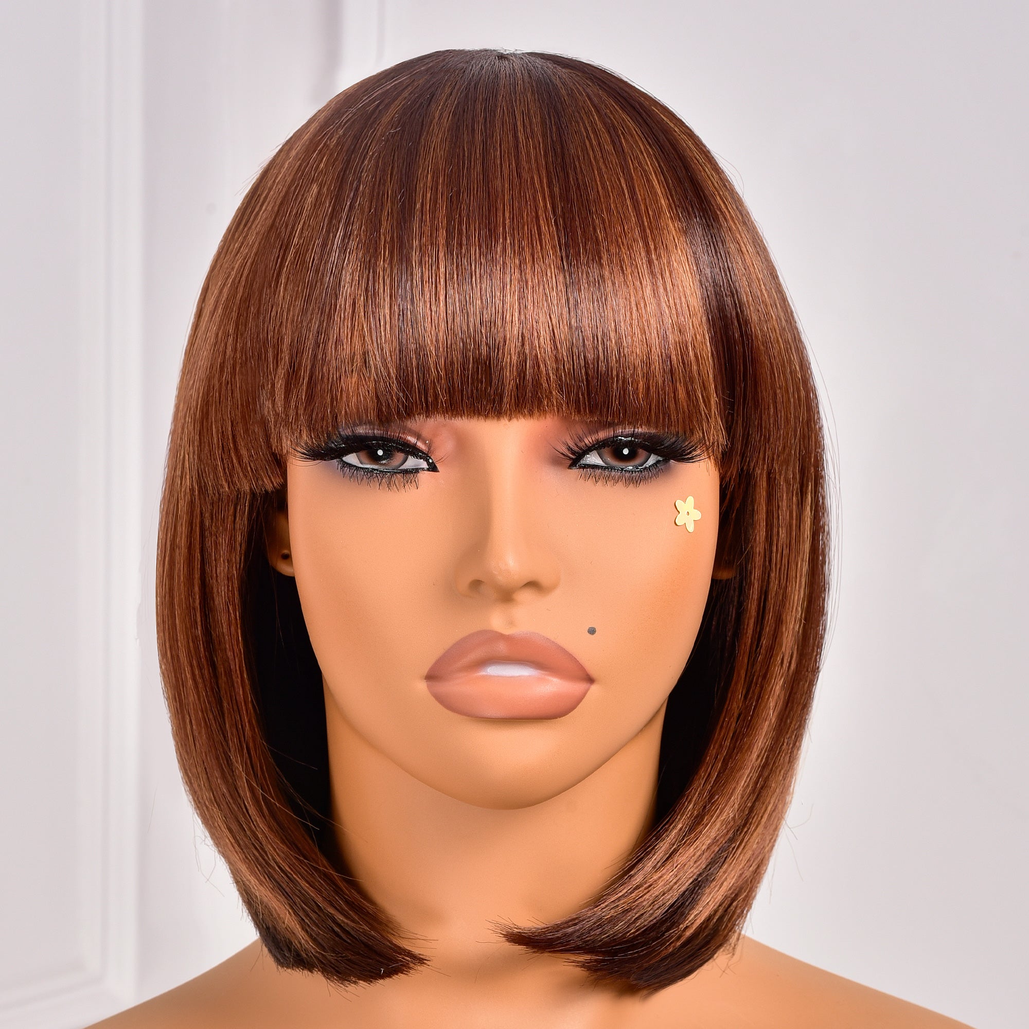 Toyotress Short Bob Synthetic Wigs | Blunt cut Natural Black Straight Wig with Bangs Synthetic Wig（612H+618）