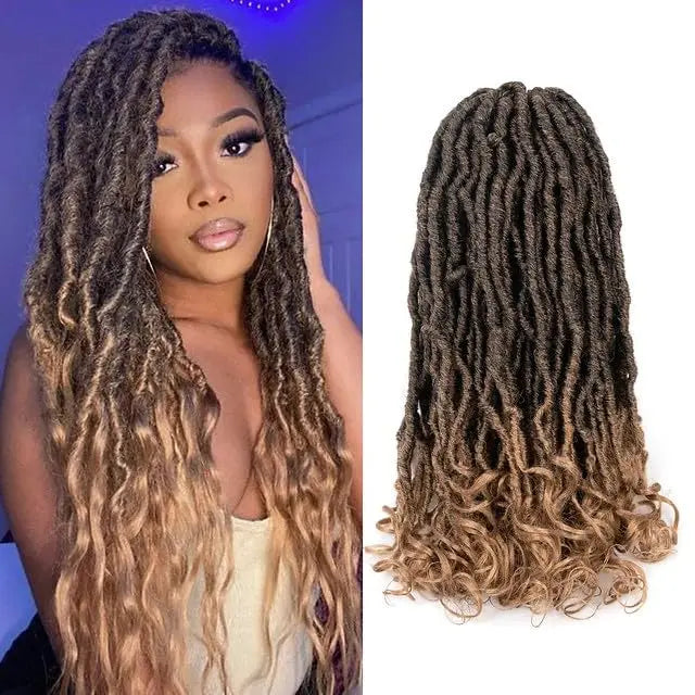 ( US ONLY) FAST SHIPPING FC | Toyotress® French Curl Locs Crochet Hair Curly Faux Locs 8 Packs Black Pre-Looped Crochet Hair with Curly ends Crochet Hair with Soft Curly Wave Ends Hair Extensions Toyotress