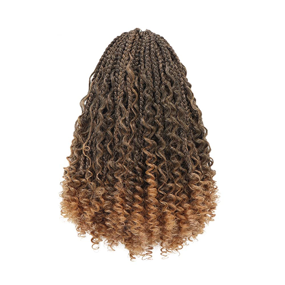 FAST SHIPPING 3-5 DAY GBB | ToyoTress Bohemian Box Braids Crochet Hair - 10 Inch 8 Packs Ombre Brown Blonde Box Braids Crochet Hair Curly End Crochet Braids, Short Pre-looped Synthetic Braidsing Hair Extensions