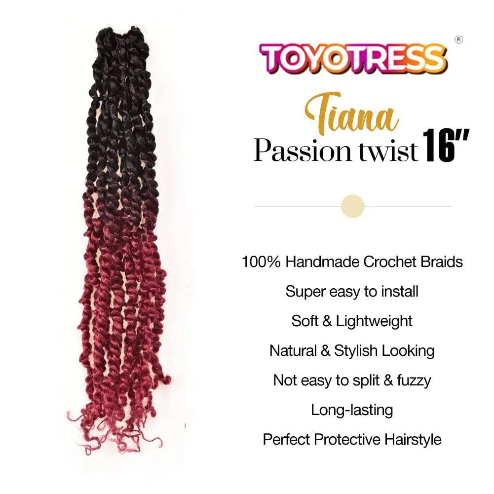 ( US ONLY) FAST SHIPPING NB | Toyotress® Tiana Passion Twist Hair - Pre-twisted Crochet Braids Natural Black, Pre-looped Synthetic Braiding Hair Extensions Toyotress