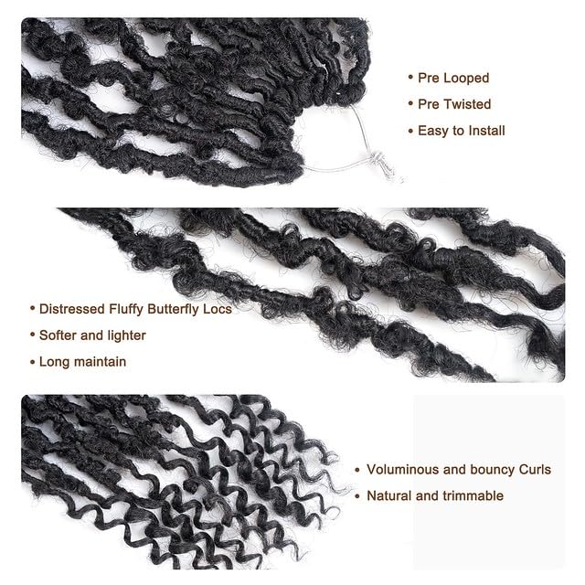 FAST SHIPPING 3-5 DAY BLC | Toyotress Butterfly Locs Crochet Hair With Curly Ends 8 Packs Soft Locs Pre-Looped Butterfly Locs Butterfly Faux Locs Synthetic Hair Extensions