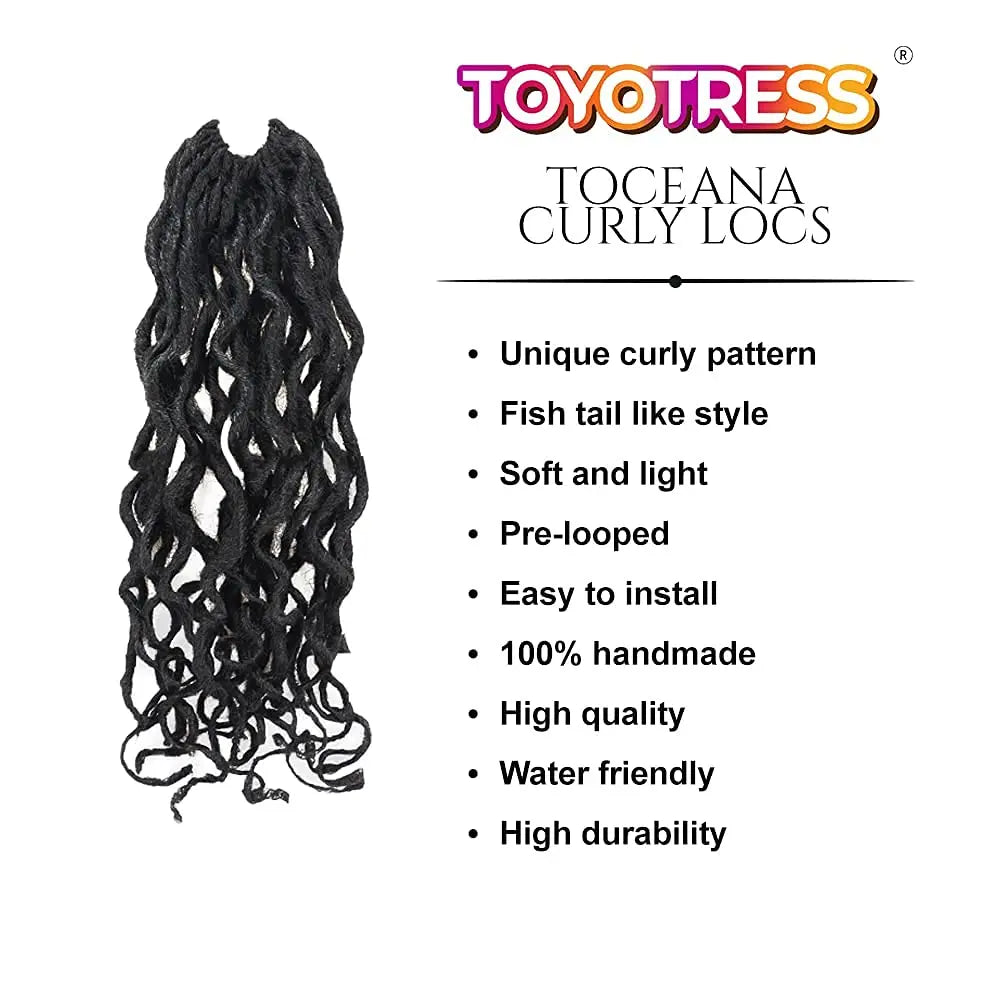 ( US ONLY) FAST SHIPPING GL | Toyotress® Curly Locs Crochet Hair - Natural Black Pre-twisted Faux Locs Crochet Braids, Short Pre-looped Synthetic Braiding Hair Extensions Toyotress