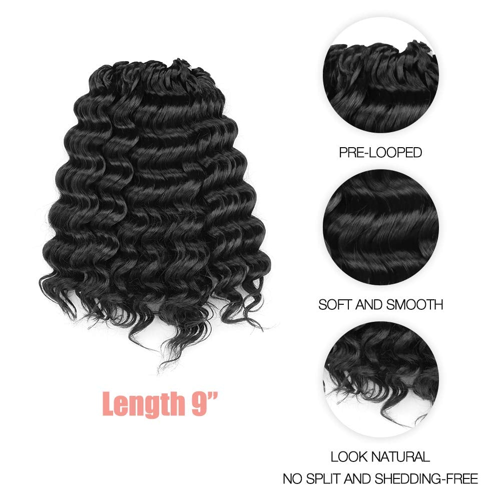 Deep Twist Crochet Hair 14 Inch - 8 Packs Natural Black Deep Wave Crochet  Braids, Ocean Wave Synthetic Braiding Hair Extensions ToyoTree(14 Inch ,1B)  14 Inch (Pack of 8) 1B