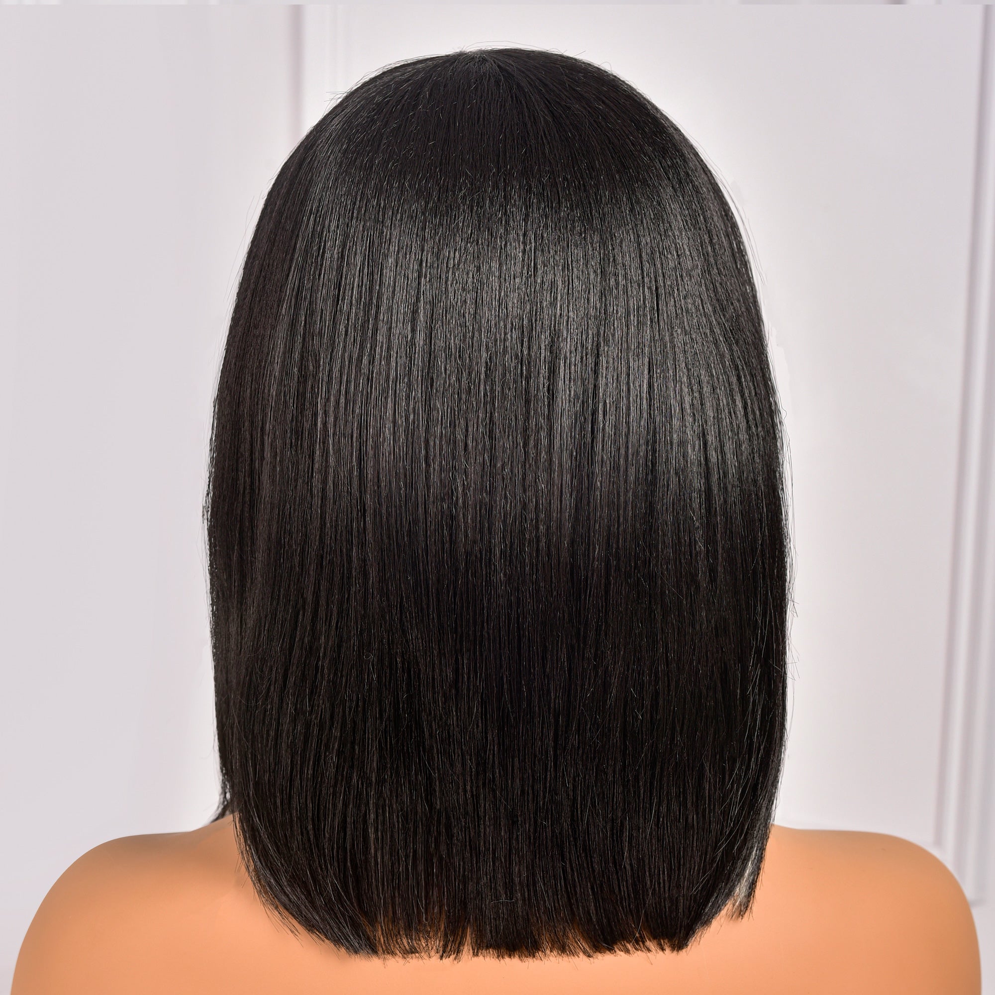 Toyotress Short Bob Synthetic Wigs | Blunt cut Natural Black Straight Wig with Bangs Synthetic Wig（612H+618）