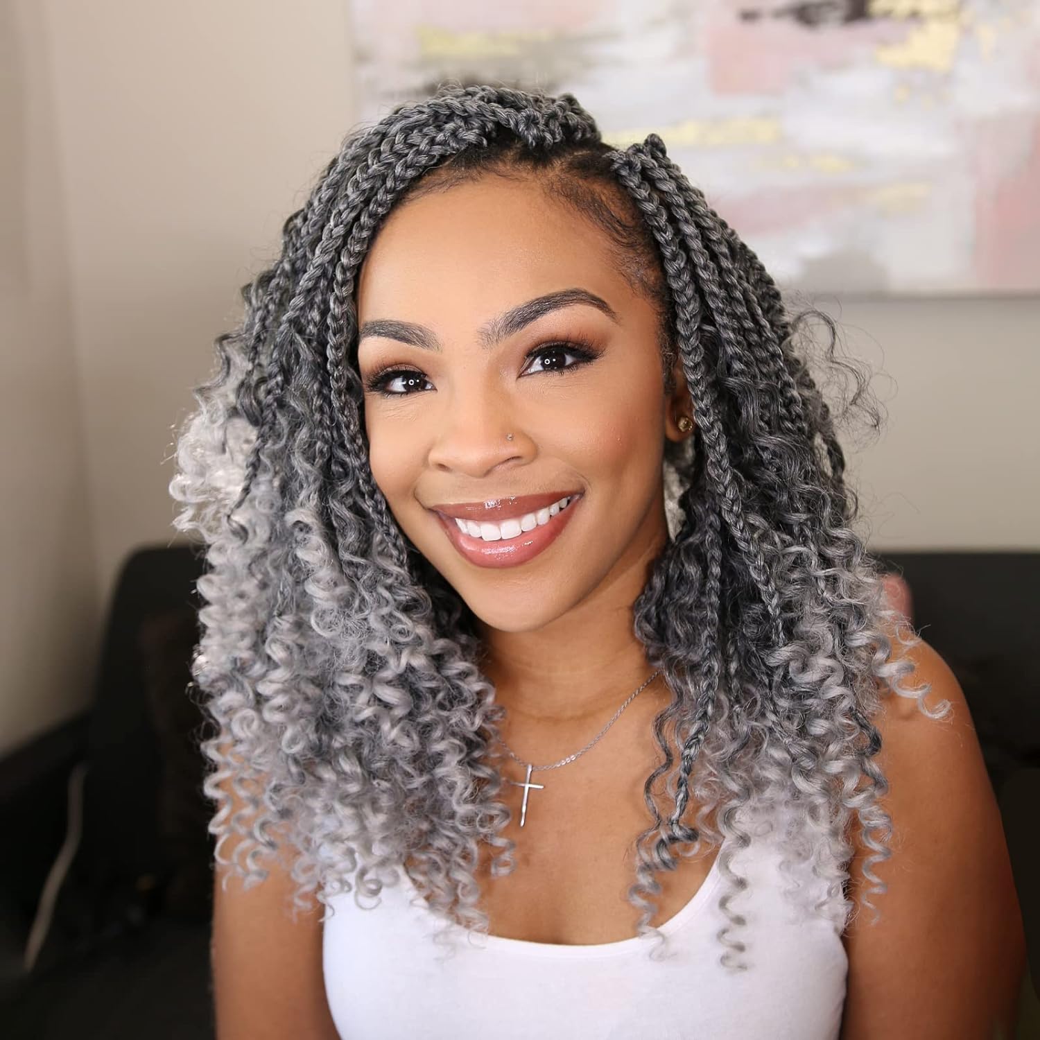 FAST SHIPPING 3-5 DAY GBB | ToyoTress Bohemian Box Braids Crochet Hair - 10 Inch 8 Packs Ombre Brown Blonde Box Braids Crochet Hair Curly End Crochet Braids, Short Pre-looped Synthetic Braidsing Hair Extensions