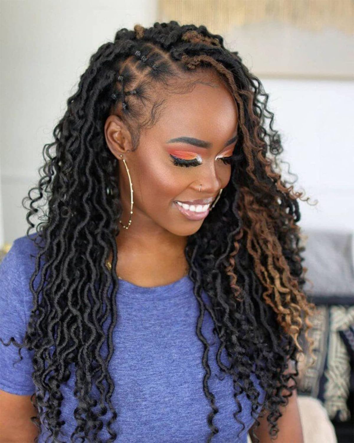 FAST SHIPPING 3-5 DAY GL | ToyoTress Curly Locs Crochet Hair - Natural Black Pre-twisted Faux Locs Crochet Braids, Short Pre-looped Synthetic Braiding Hair Extensions