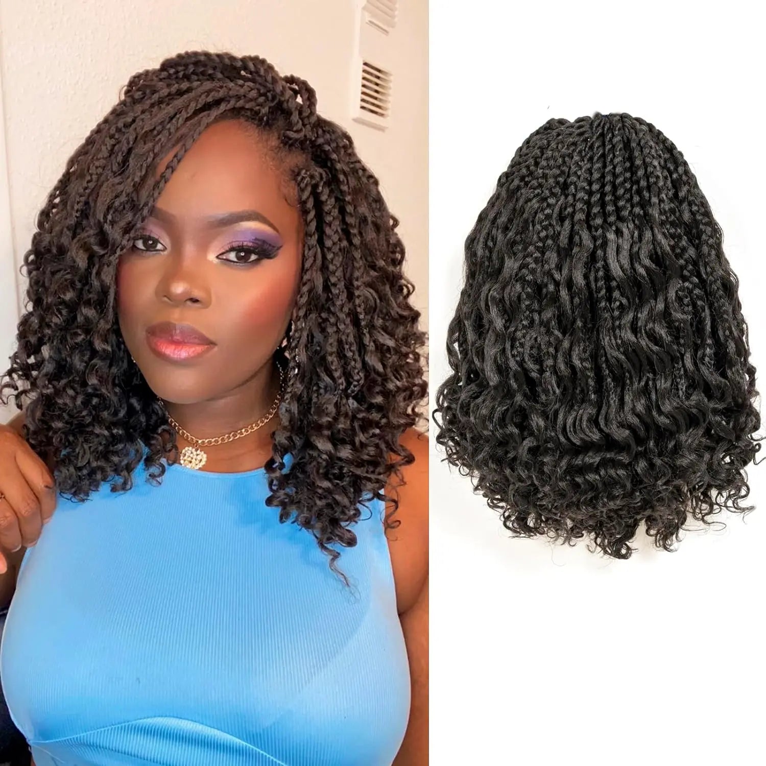 ( US ONLY) FAST SHIPPING GBB | Toyotress® Bohemian Box Braids Crochet Hair - 10 Inch 8 Packs Ombre Brown Blonde Box Braids Crochet Hair Curly End Crochet Braids, Short Pre-looped Synthetic Braidsing Hair Extensions Toyotress