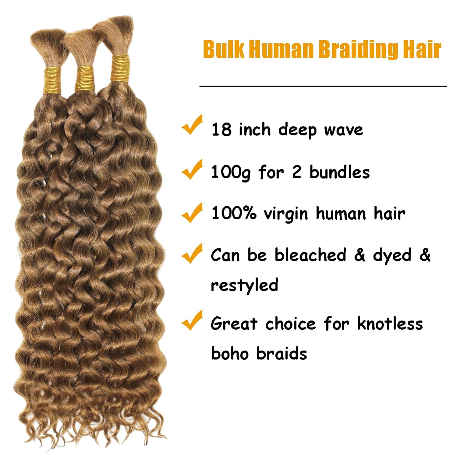 Toyotress Human Braiding Hair Deep Wave Bulk Human Hair Bundles No Weft Curly Human Hair For Boho Braids 100 Percent Human Hair For Braiding(18inch, 100g, 1B)