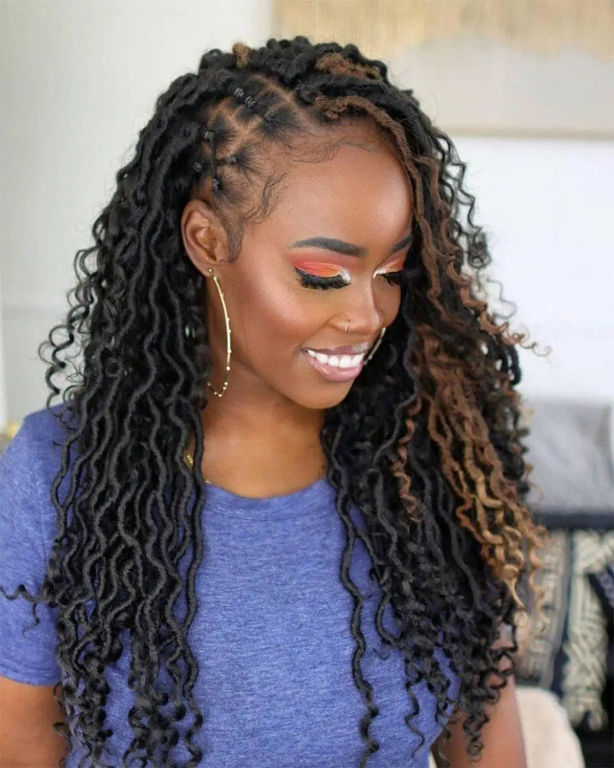 ( US ONLY) FAST SHIPPING GL | Toyotress® Curly Locs Crochet Hair - Natural Black Pre-twisted Faux Locs Crochet Braids, Short Pre-looped Synthetic Braiding Hair Extensions Toyotress