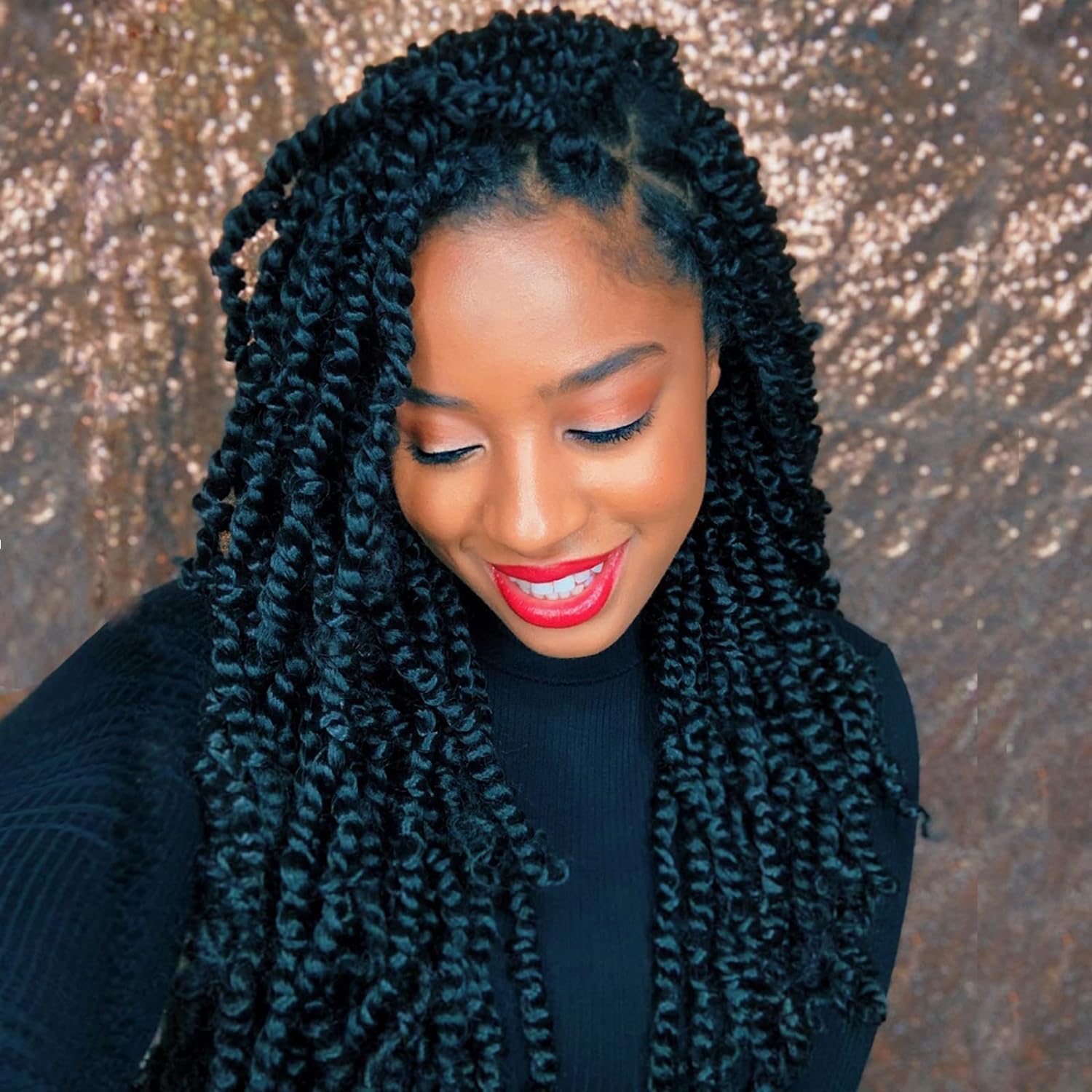 FAST SHIPPING 3-5 DAY NB | ToyoTress Tiana Passion Twist Hair - Pre-twisted Crochet Braids Natural Black, Pre-looped Synthetic Braiding Hair Extensions