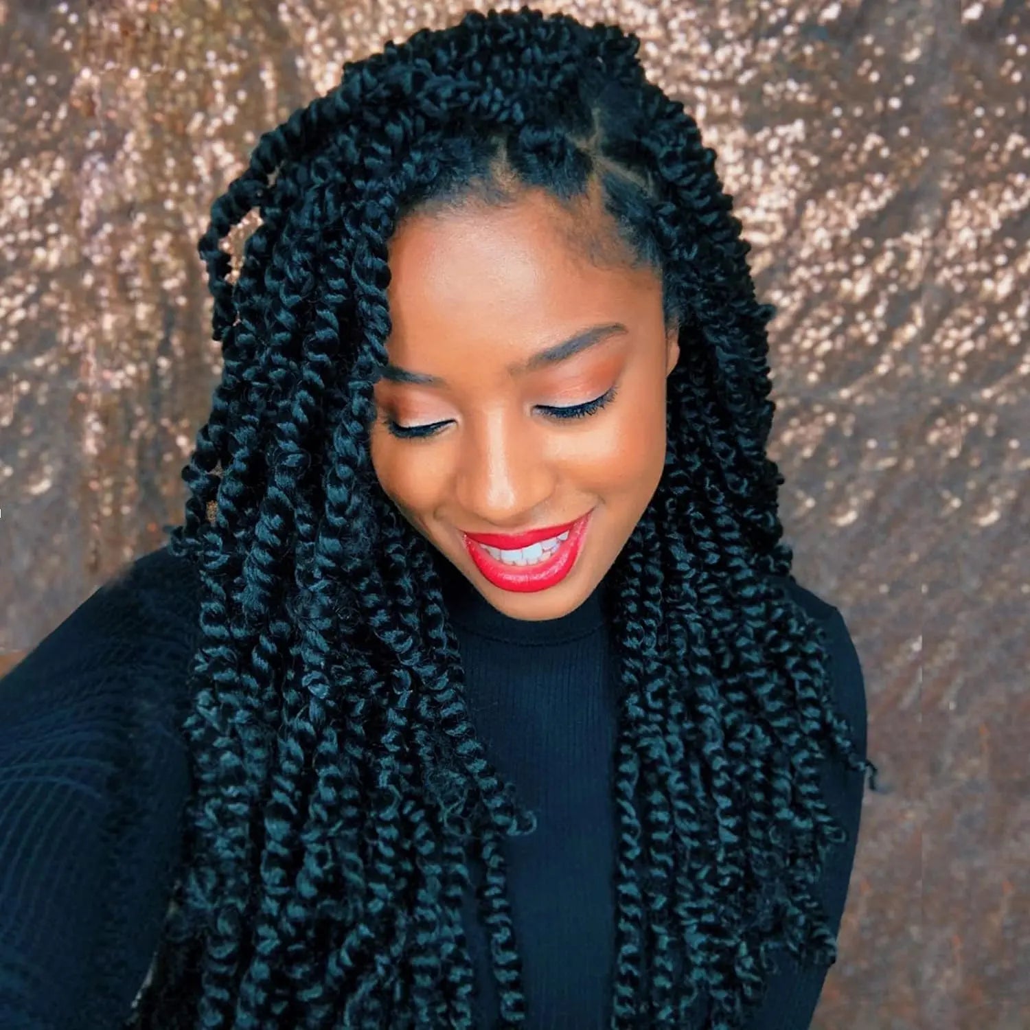 ( US ONLY) FAST SHIPPING NB | Toyotress® Tiana Passion Twist Hair - Pre-twisted Crochet Braids Natural Black, Pre-looped Synthetic Braiding Hair Extensions Toyotress