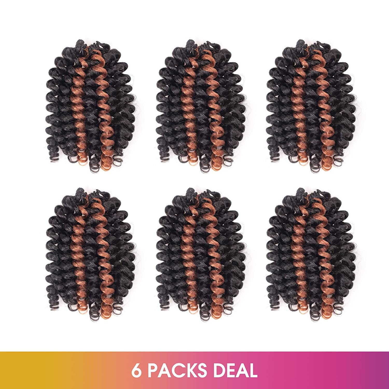 FAST SHIPPING 3-5 DAY WC | Toyotress Wand Curl Crochet Hair - 6 Inch 6 Packs Jet Black Jamaican Bounce Crochet Hair, Short Bob Curly Crochet Braids Bouncy Curls Synthetic Braiding Hair Extensions (6 Inch, 1-6P)