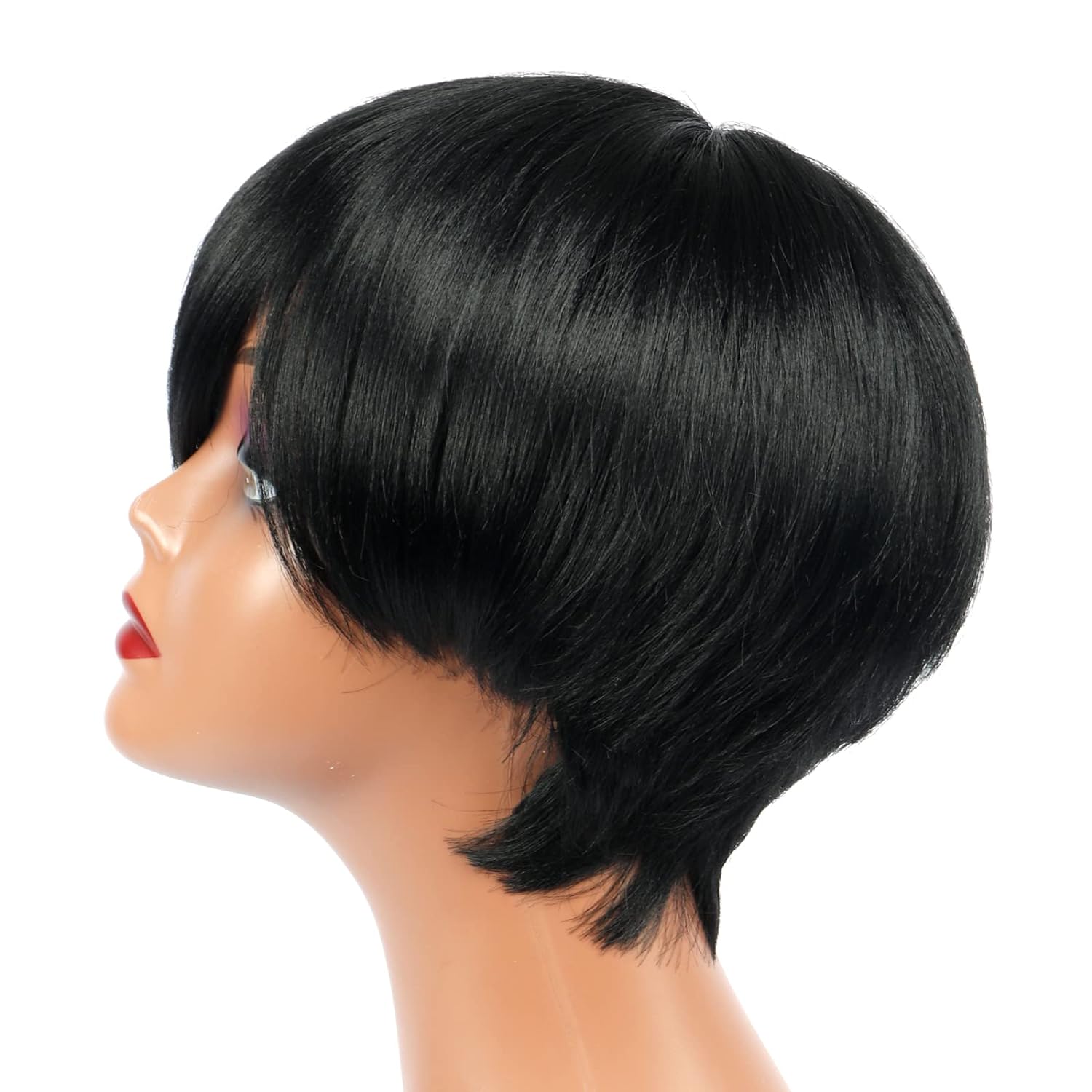 FAST SHIPPING 3-5 DAY SHORT WIG | ToyoTress Short Pixie Wigs With Side Bangs - Jet Black Yaki Straight Hair Daily Costume Wig For Black Women, Soft Light Synthetic Hair Replacement Wigs Heat Resistant