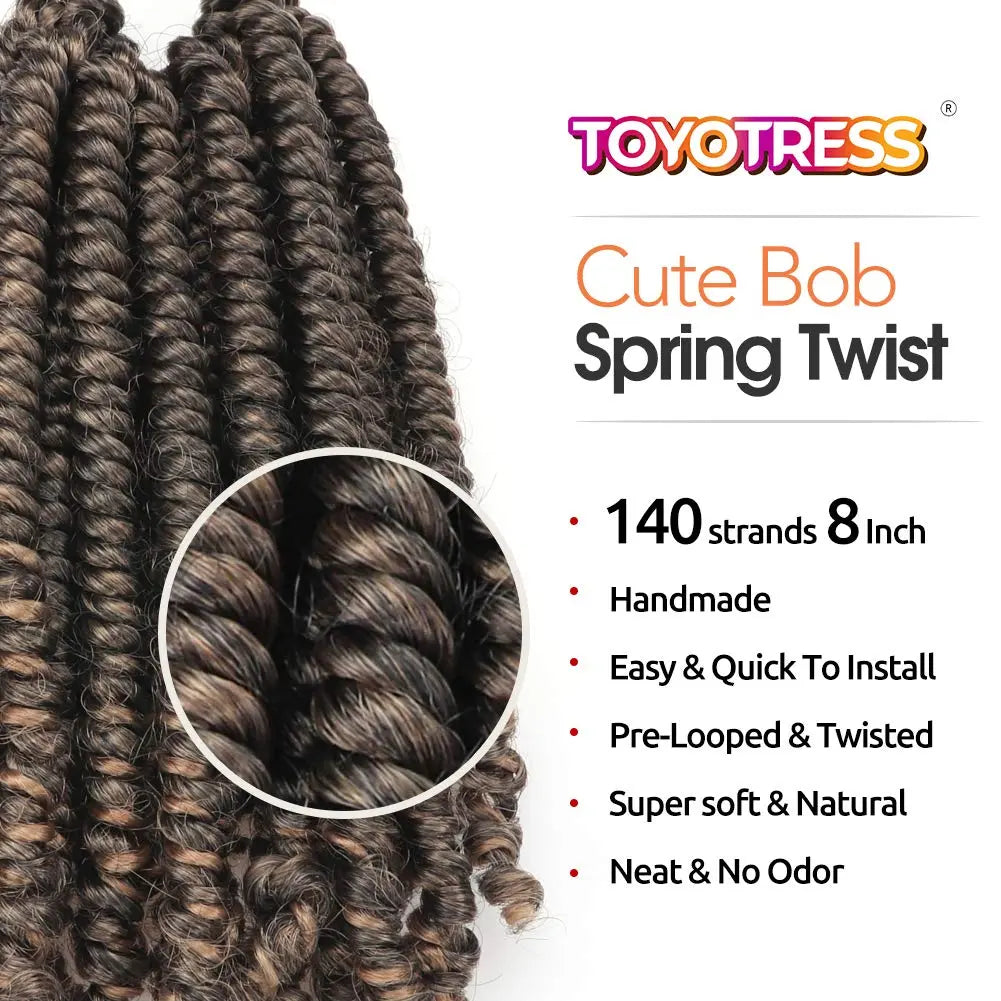 ( US ONLY) FAST SHIPPING Bob Spring | Toyotress® Bob Spring Twist, Short Fluffy Twist, Pre-Twisted Pre-Looped Crochet Install Hair Super Cute & Versatile Crochet Braids Toyotress