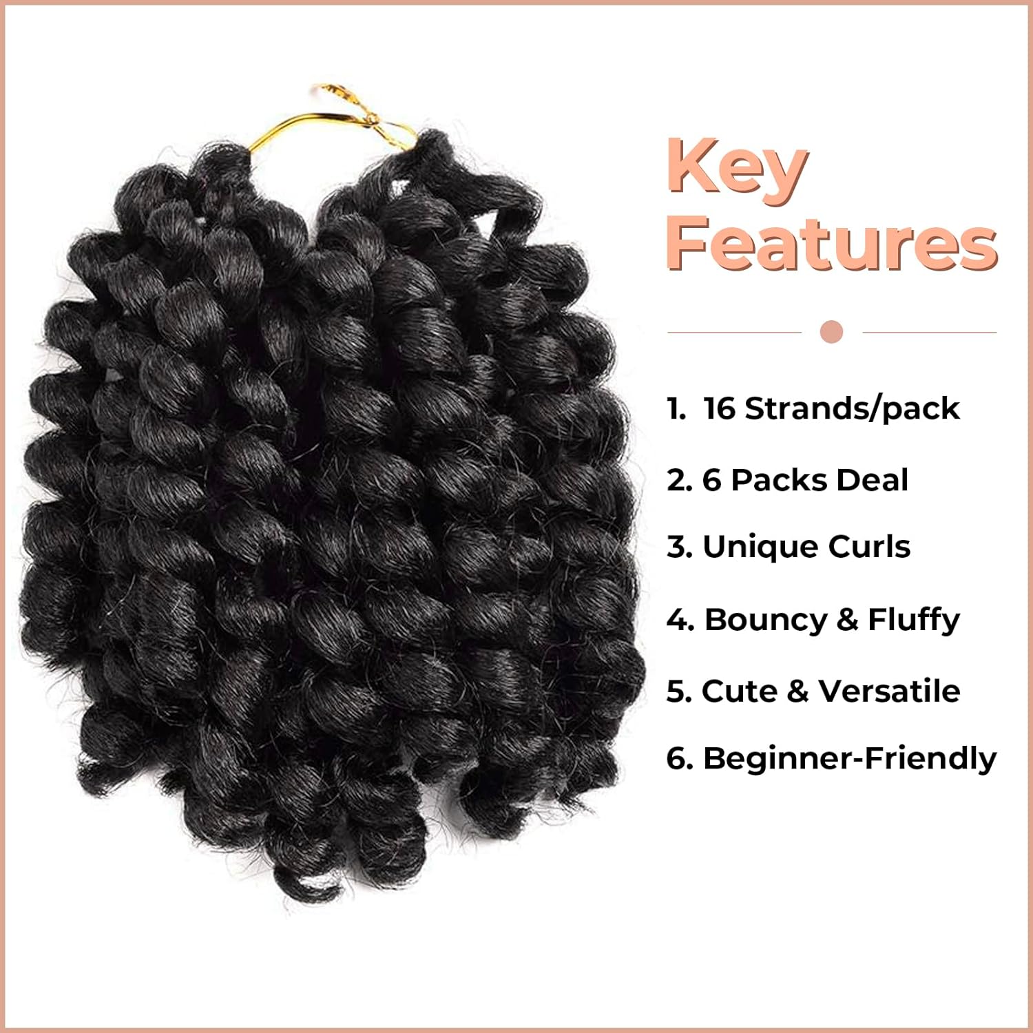 FAST SHIPPING 3-5 DAY WC | Toyotress Wand Curl Crochet Hair - 6 Inch 6 Packs Jet Black Jamaican Bounce Crochet Hair, Short Bob Curly Crochet Braids Bouncy Curls Synthetic Braiding Hair Extensions (6 Inch, 1-6P)