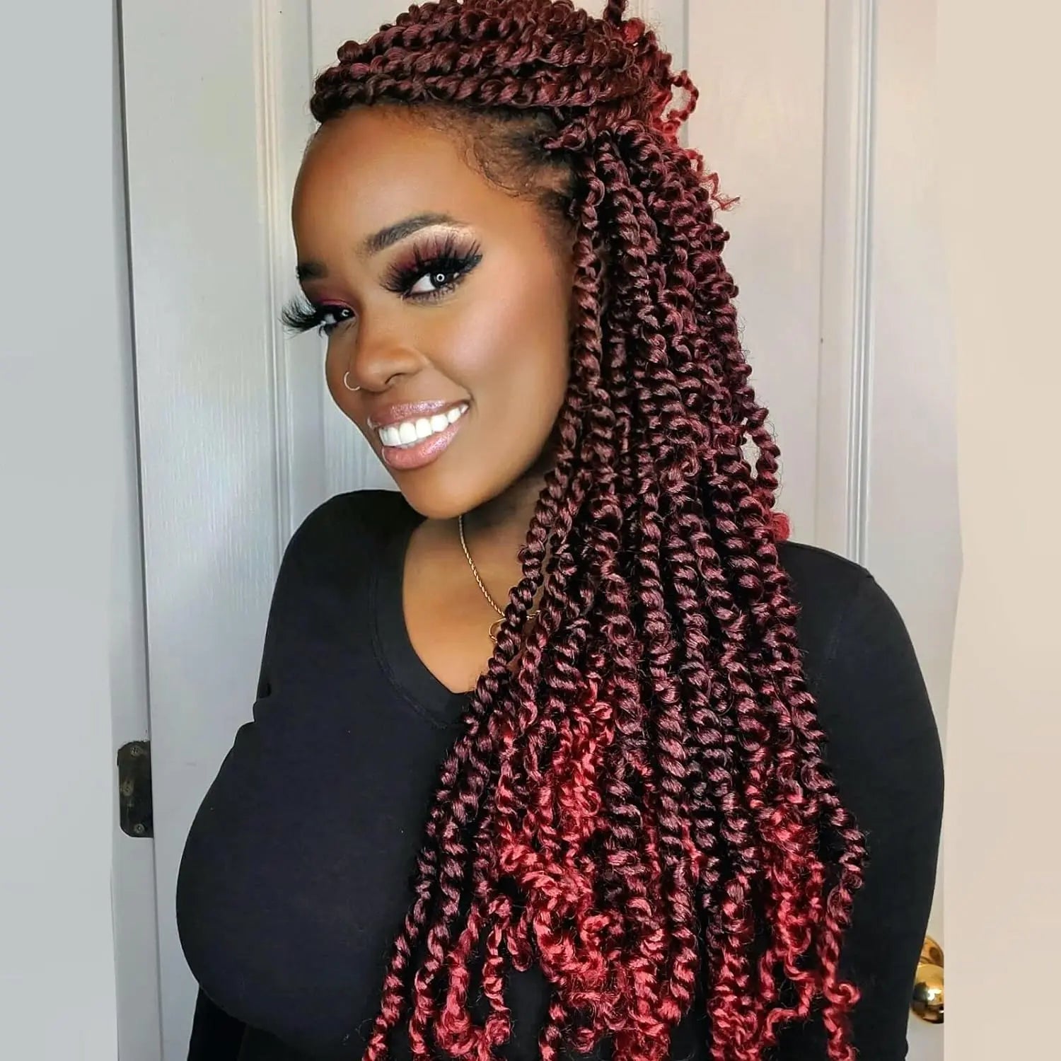 ( US ONLY) FAST SHIPPING NB | Toyotress® Tiana Passion Twist Hair - Pre-twisted Crochet Braids Natural Black, Pre-looped Synthetic Braiding Hair Extensions Toyotress