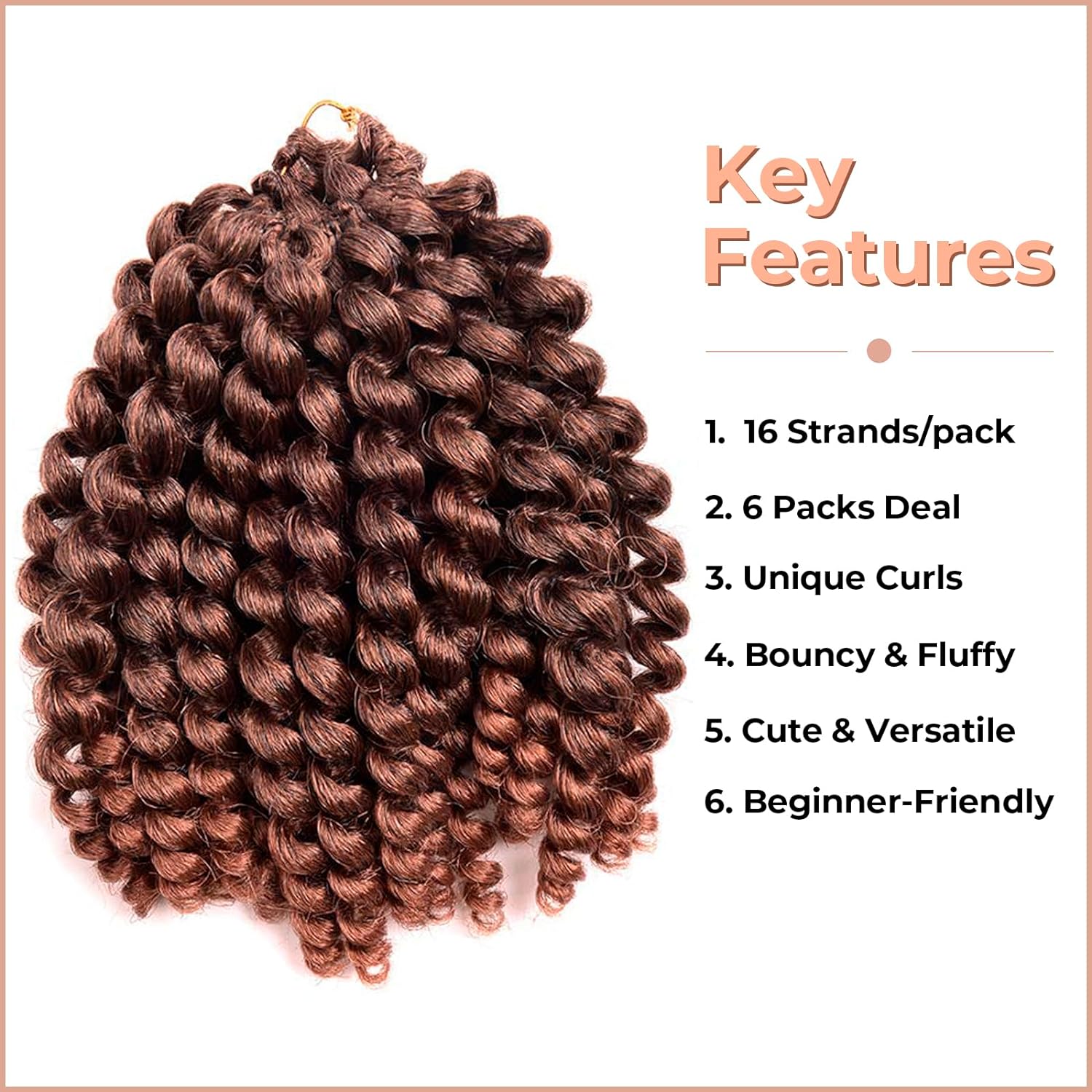 FAST SHIPPING 3-5 DAY WC | Toyotress Wand Curl Crochet Hair - 6 Inch 6 Packs Jet Black Jamaican Bounce Crochet Hair, Short Bob Curly Crochet Braids Bouncy Curls Synthetic Braiding Hair Extensions (6 Inch, 1-6P)