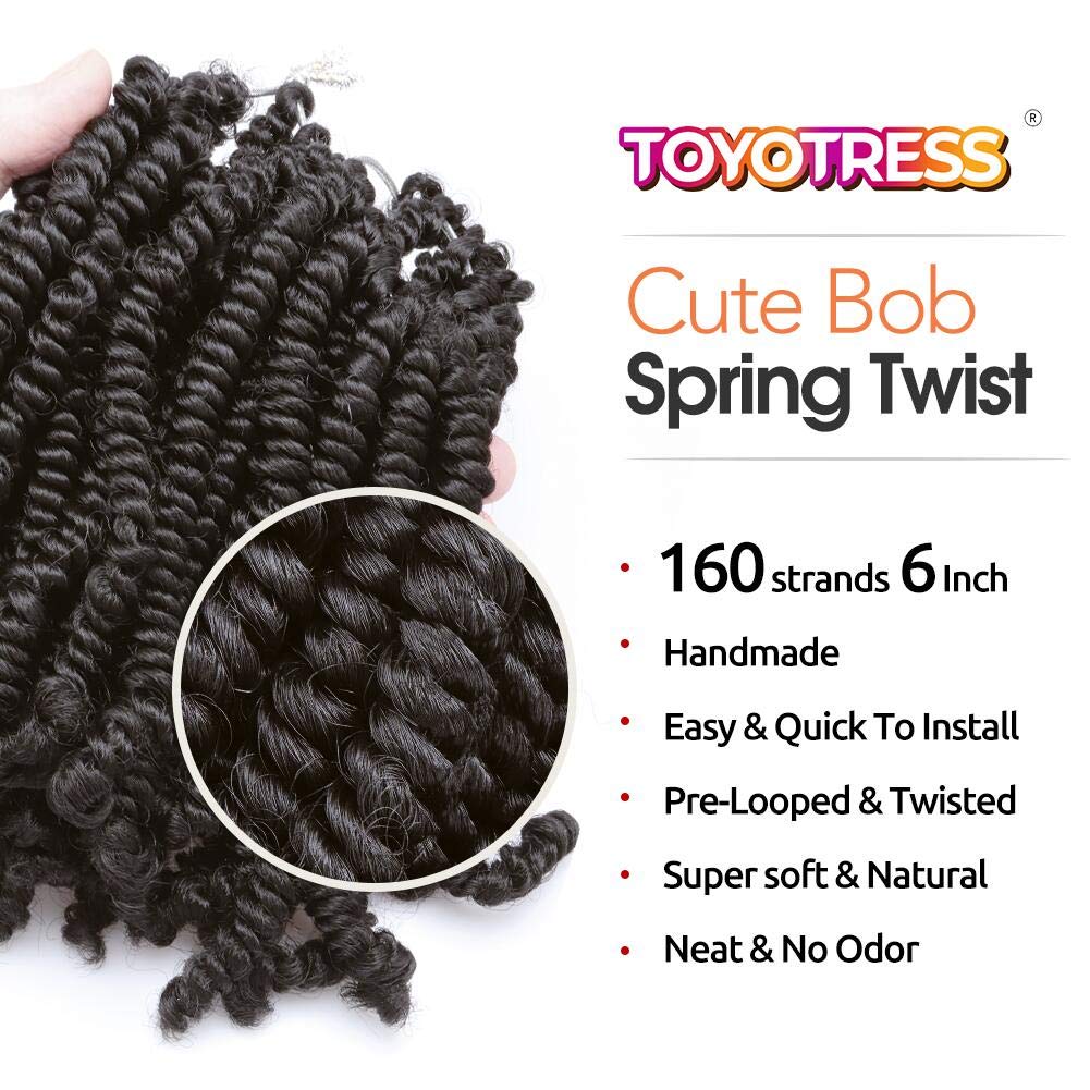 FAST SHIPPING 3-5 DAY Bob Spring | TOYOTRESS Bob Spring Twist (160 strands), Short Fluffy Twist, Pre-Twisted Pre-Looped Crochet Install Hair Super Cute & Versatile Crochet Braids