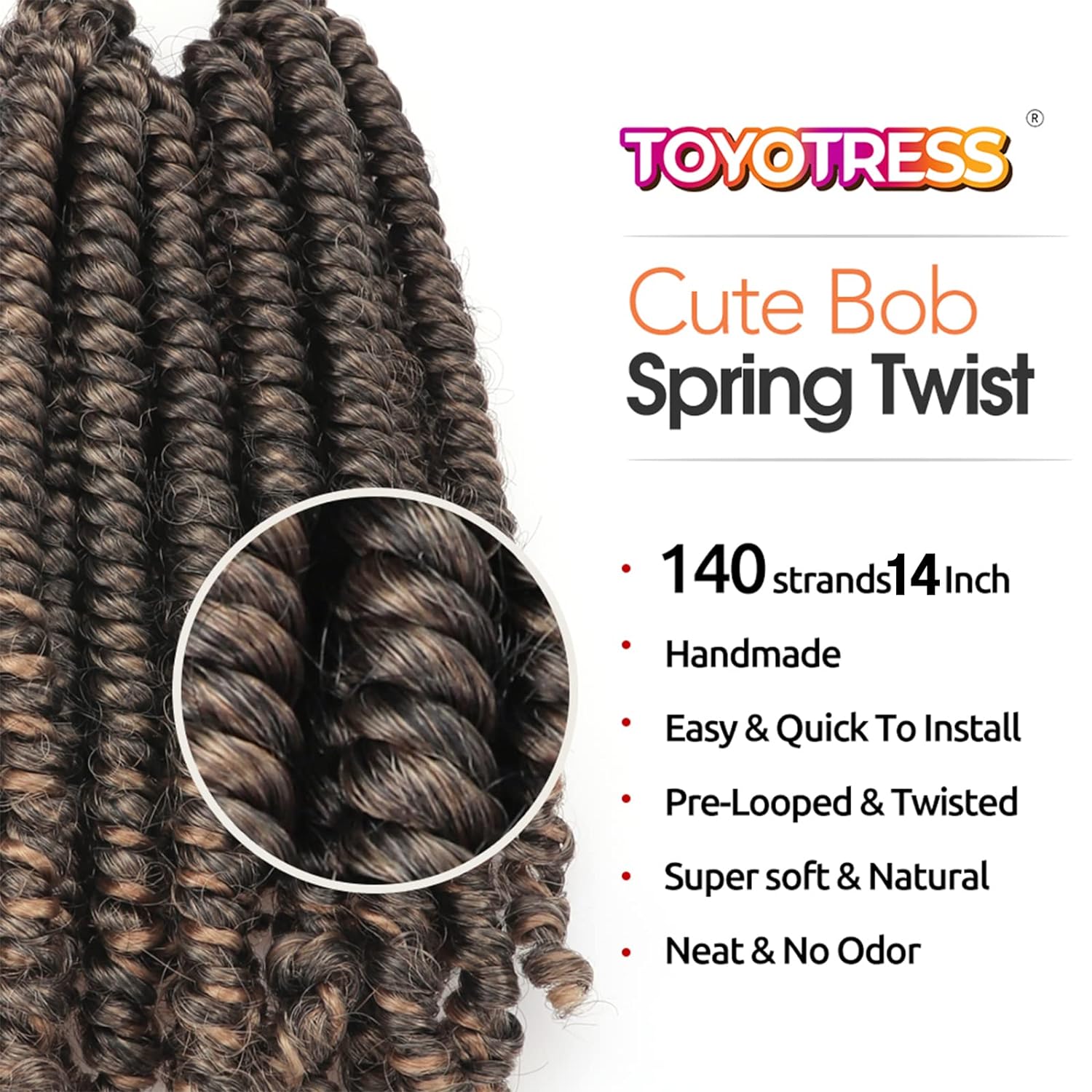 FAST SHIPPING 3-5 DAY Bob Spring | TOYOTRESS Bob Spring Twist (160 strands), Short Fluffy Twist, Pre-Twisted Pre-Looped Crochet Install Hair Super Cute & Versatile Crochet Braids