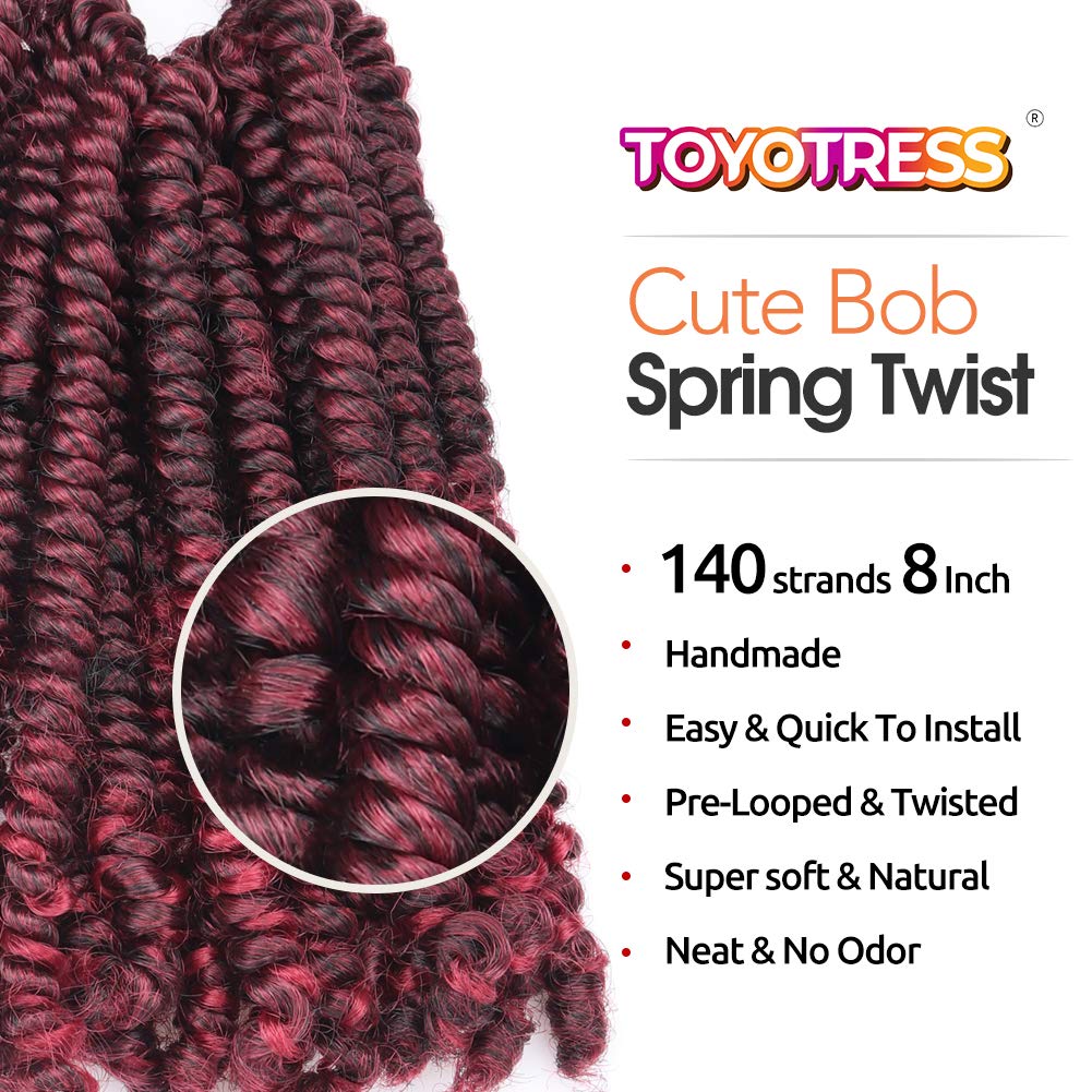 FAST SHIPPING 3-5 DAY Bob Spring | TOYOTRESS Bob Spring Twist (160 strands), Short Fluffy Twist, Pre-Twisted Pre-Looped Crochet Install Hair Super Cute & Versatile Crochet Braids