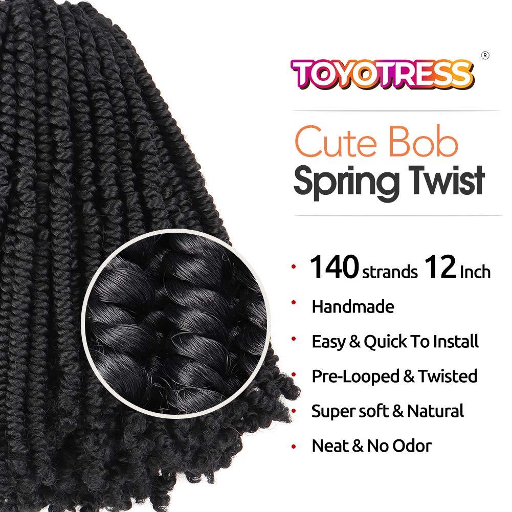 FAST SHIPPING 3-5 DAY Bob Spring | TOYOTRESS Bob Spring Twist (160 strands), Short Fluffy Twist, Pre-Twisted Pre-Looped Crochet Install Hair Super Cute & Versatile Crochet Braids