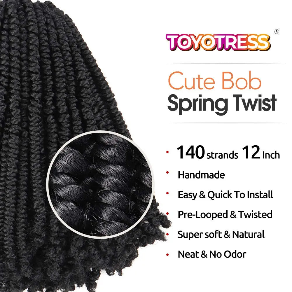( US ONLY) FAST SHIPPING Bob Spring | Toyotress® Bob Spring Twist, Short Fluffy Twist, Pre-Twisted Pre-Looped Crochet Install Hair Super Cute & Versatile Crochet Braids Toyotress