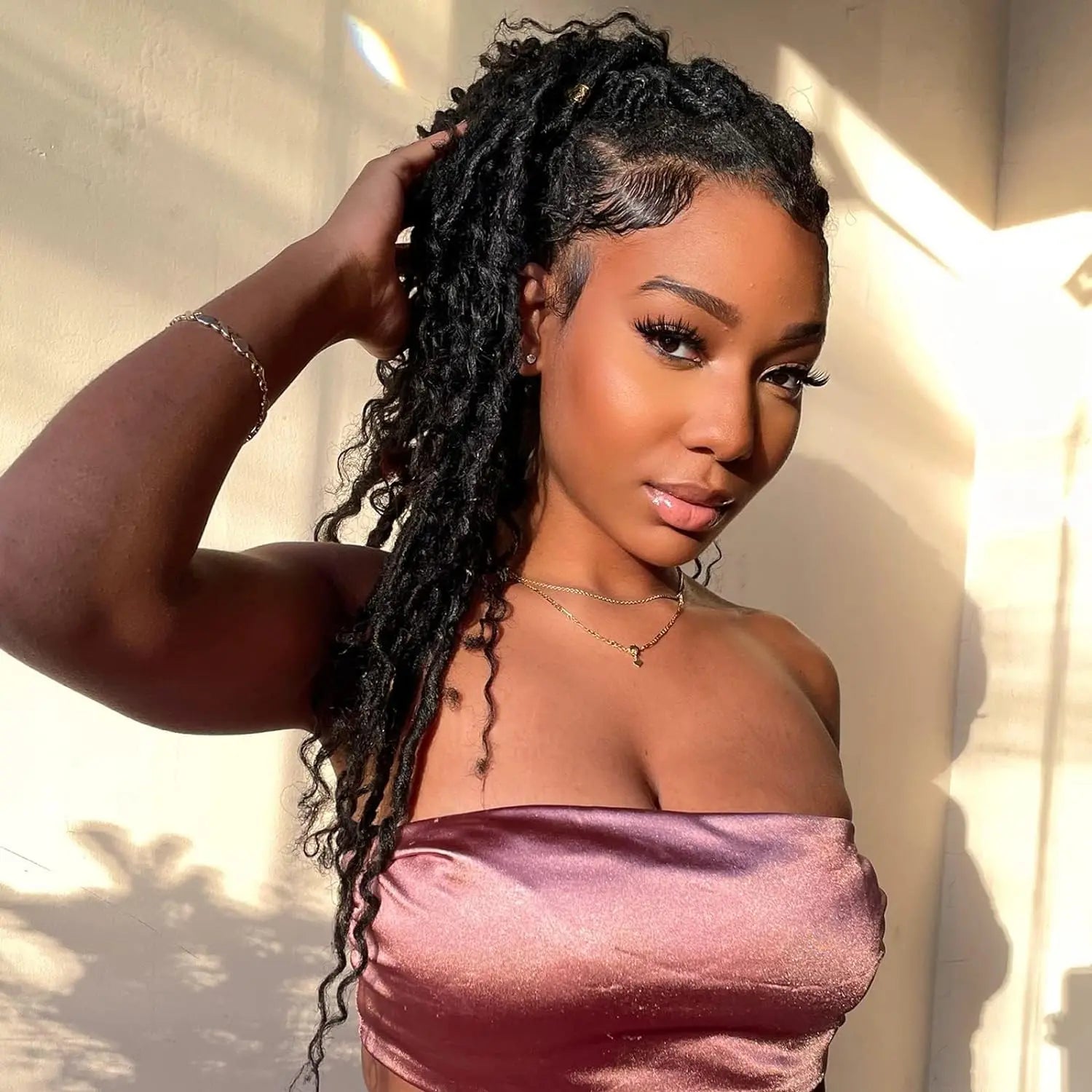 ( US ONLY) FAST SHIPPING GL | Toyotress® Curly Locs Crochet Hair - Natural Black Pre-twisted Faux Locs Crochet Braids, Short Pre-looped Synthetic Braiding Hair Extensions Toyotress