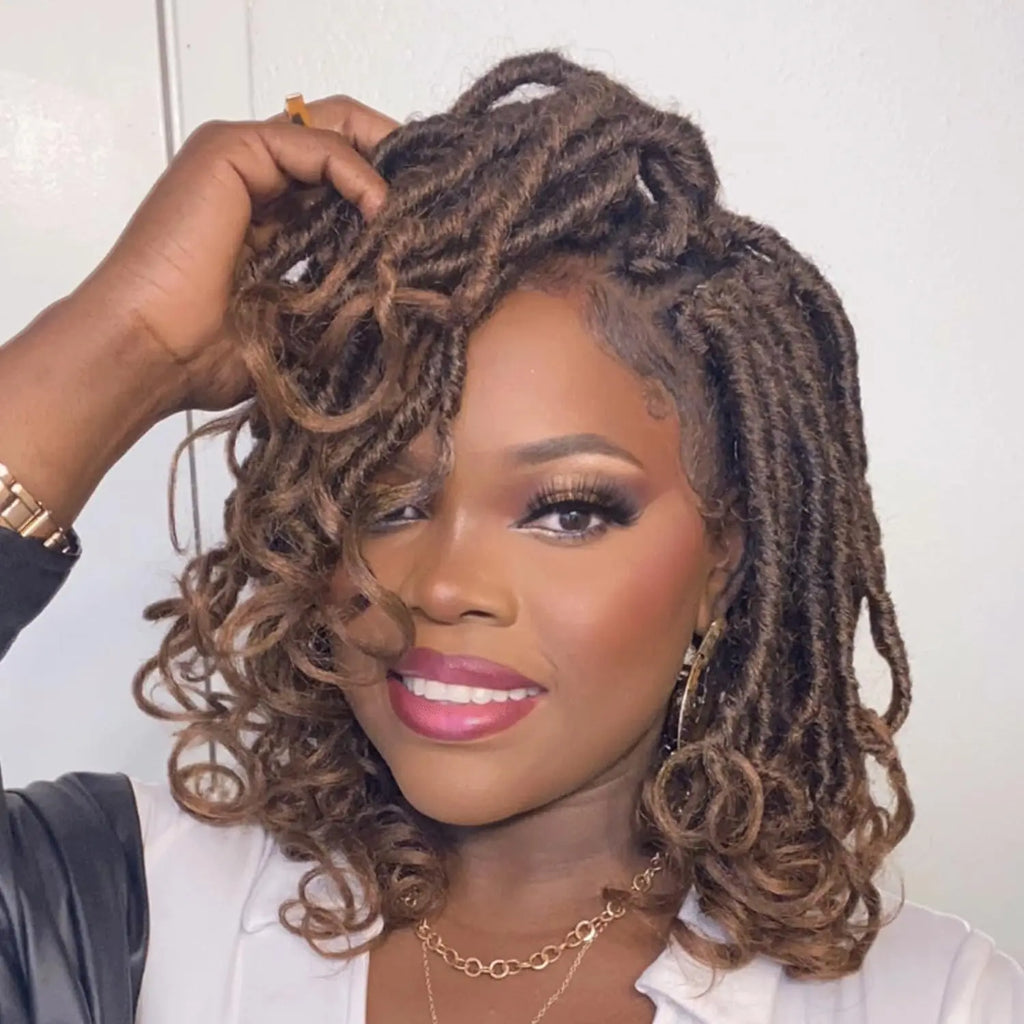 ( US ONLY) FAST SHIPPING FC | Toyotress® French Curl Locs Crochet Hair Curly Faux Locs 8 Packs Black Pre-Looped Crochet Hair with Curly ends Crochet Hair with Soft Curly Wave Ends Hair Extensions Toyotress