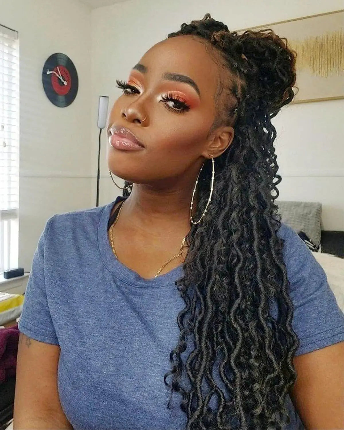 ( US ONLY) FAST SHIPPING GL | Toyotress® Curly Locs Crochet Hair - Natural Black Pre-twisted Faux Locs Crochet Braids, Short Pre-looped Synthetic Braiding Hair Extensions Toyotress