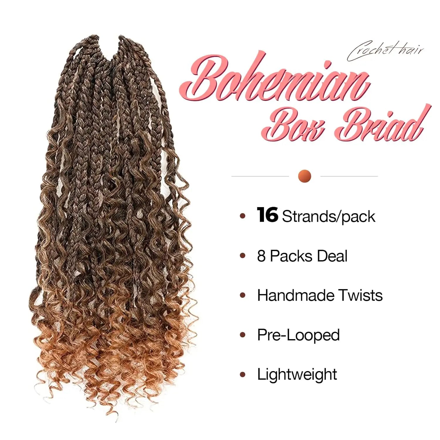 ( US ONLY) FAST SHIPPING GBB | Toyotress® Bohemian Box Braids Crochet Hair - 10 Inch 8 Packs Ombre Brown Blonde Box Braids Crochet Hair Curly End Crochet Braids, Short Pre-looped Synthetic Braidsing Hair Extensions Toyotress