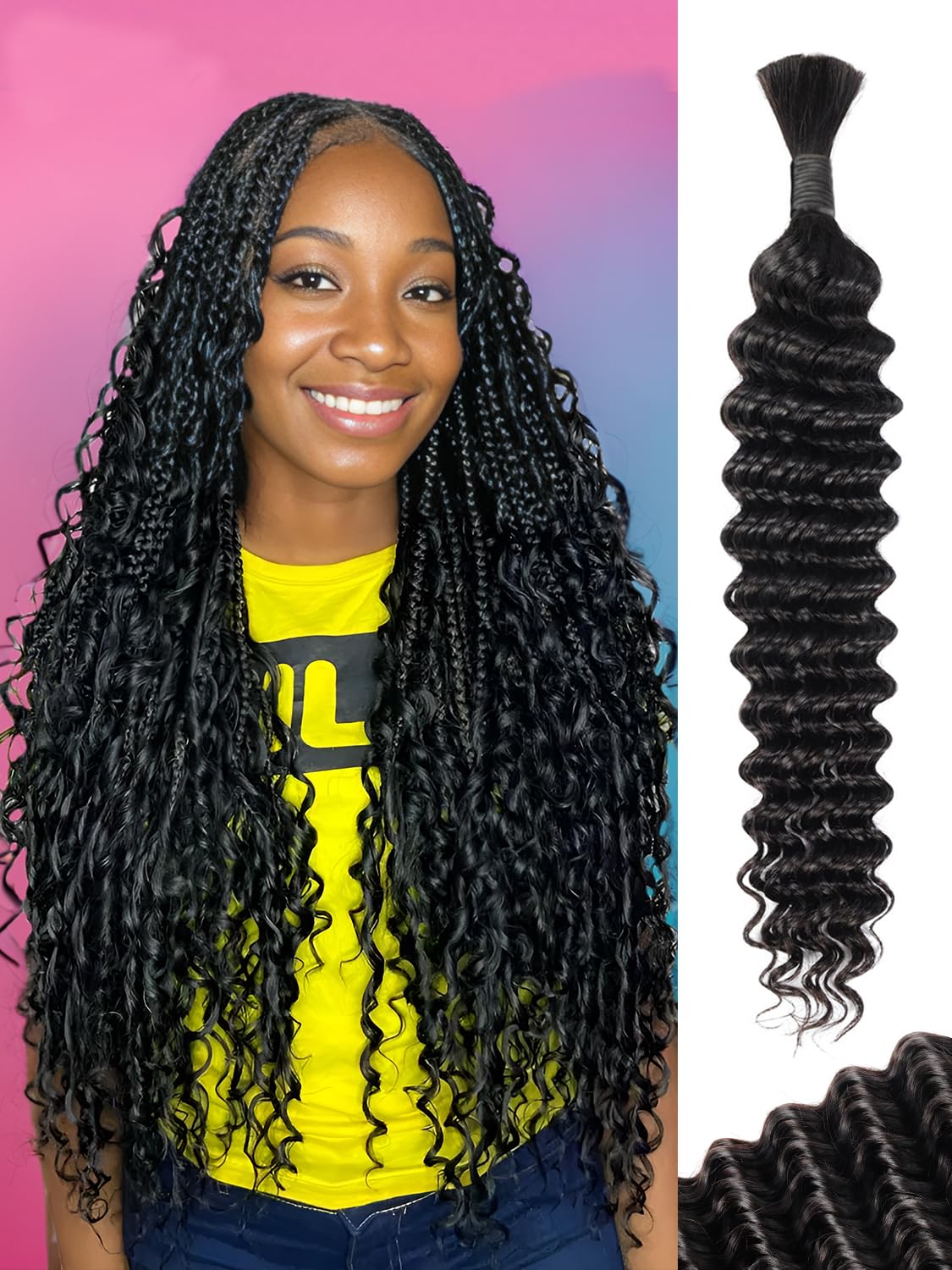  Bulk Deep Wave Virgin Braiding Hair for Bohemian Knotless Boho  Braids - No Weft, 100% Human Hair Bundles for Braiding (20inch, 100g, 4/30)  : Beauty & Personal Care