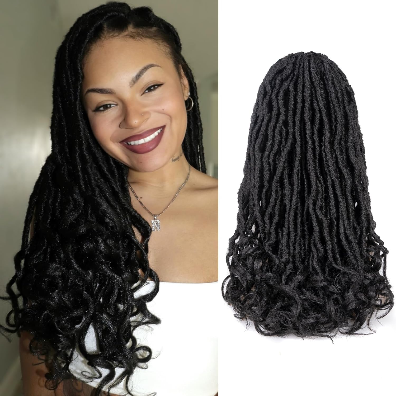 FAST SHIPPING 3-5 DAY FC | Toyotress French Curl Locs Crochet Hair Curly Faux Locs 8 Packs Black Pre-Looped Crochet Hair with Curly ends Crochet Hair with Soft Curly Wave Ends Hair Extensions