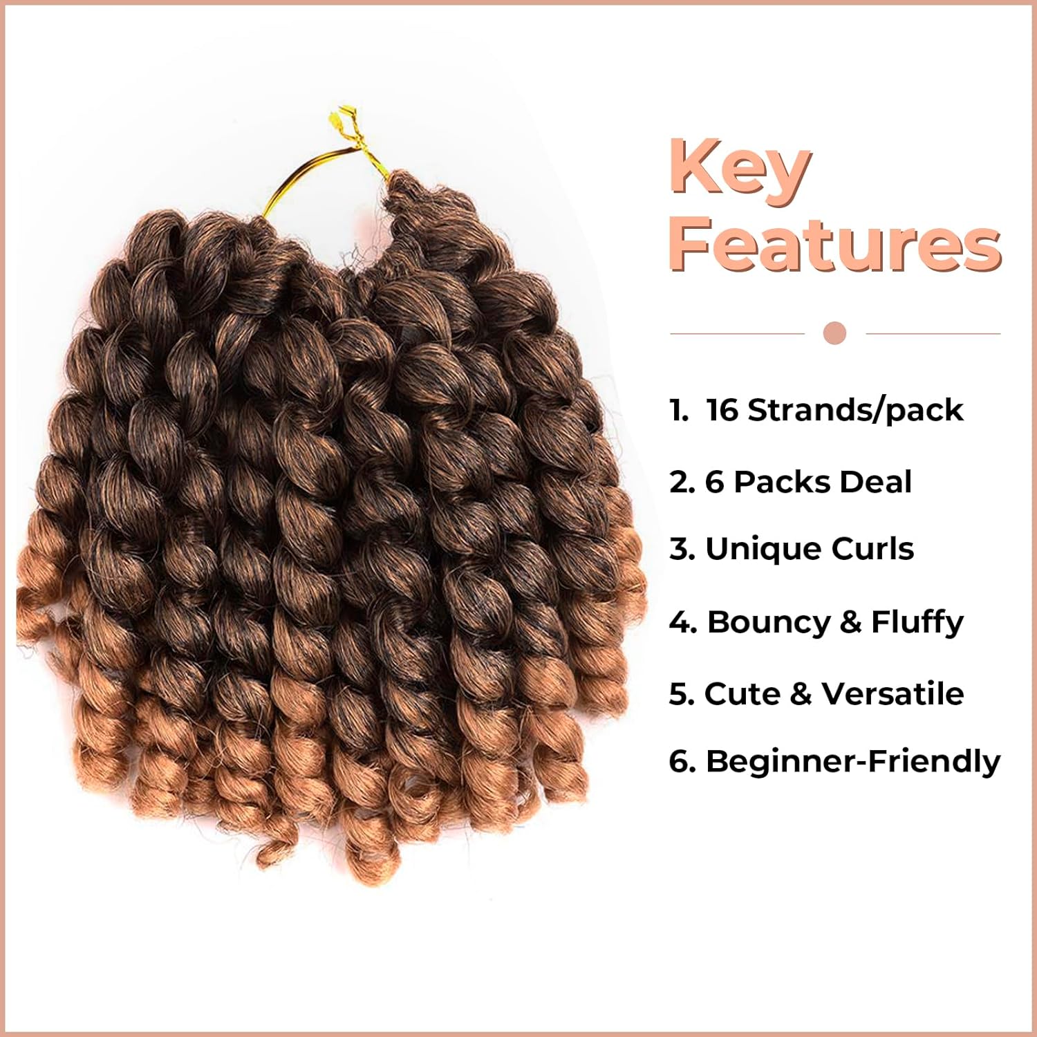 FAST SHIPPING 3-5 DAY WC | Toyotress Wand Curl Crochet Hair - 6 Inch 6 Packs Jet Black Jamaican Bounce Crochet Hair, Short Bob Curly Crochet Braids Bouncy Curls Synthetic Braiding Hair Extensions (6 Inch, 1-6P)