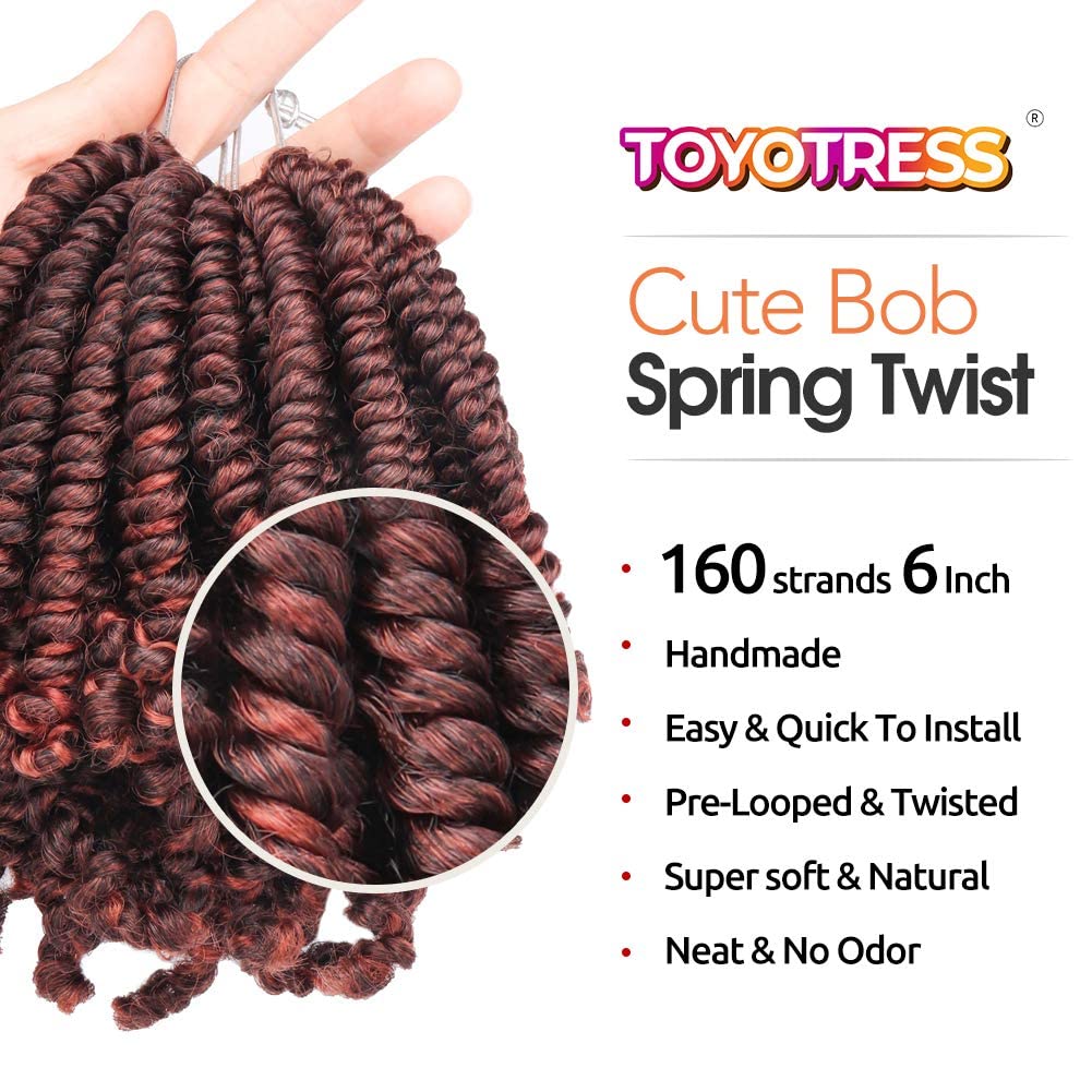 FAST SHIPPING 3-5 DAY Bob Spring | TOYOTRESS Bob Spring Twist (160 strands), Short Fluffy Twist, Pre-Twisted Pre-Looped Crochet Install Hair Super Cute & Versatile Crochet Braids